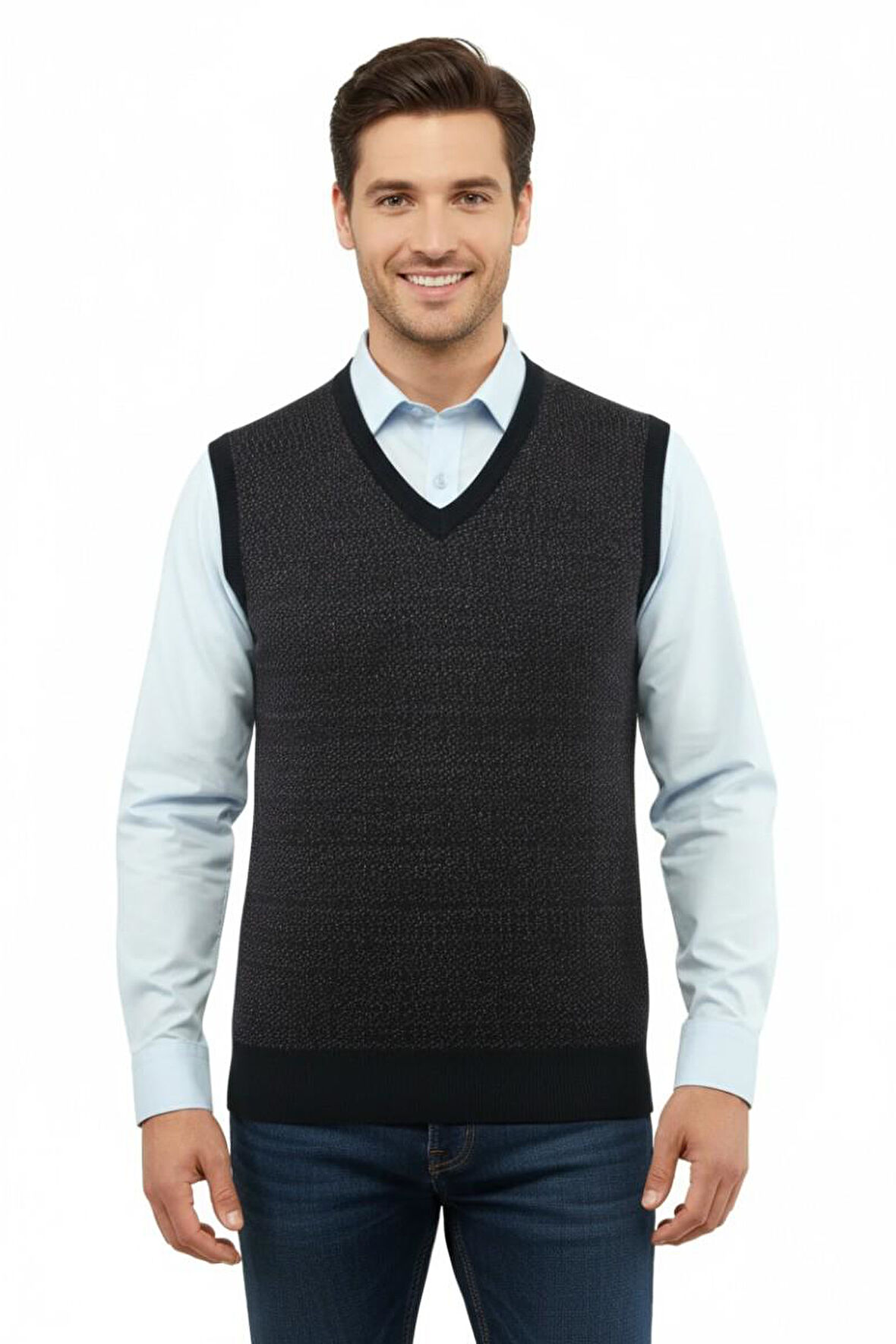 Erkek V Yaka Süveter Çelik Örgü Regular Kalıp 5206H BGL-ST04841