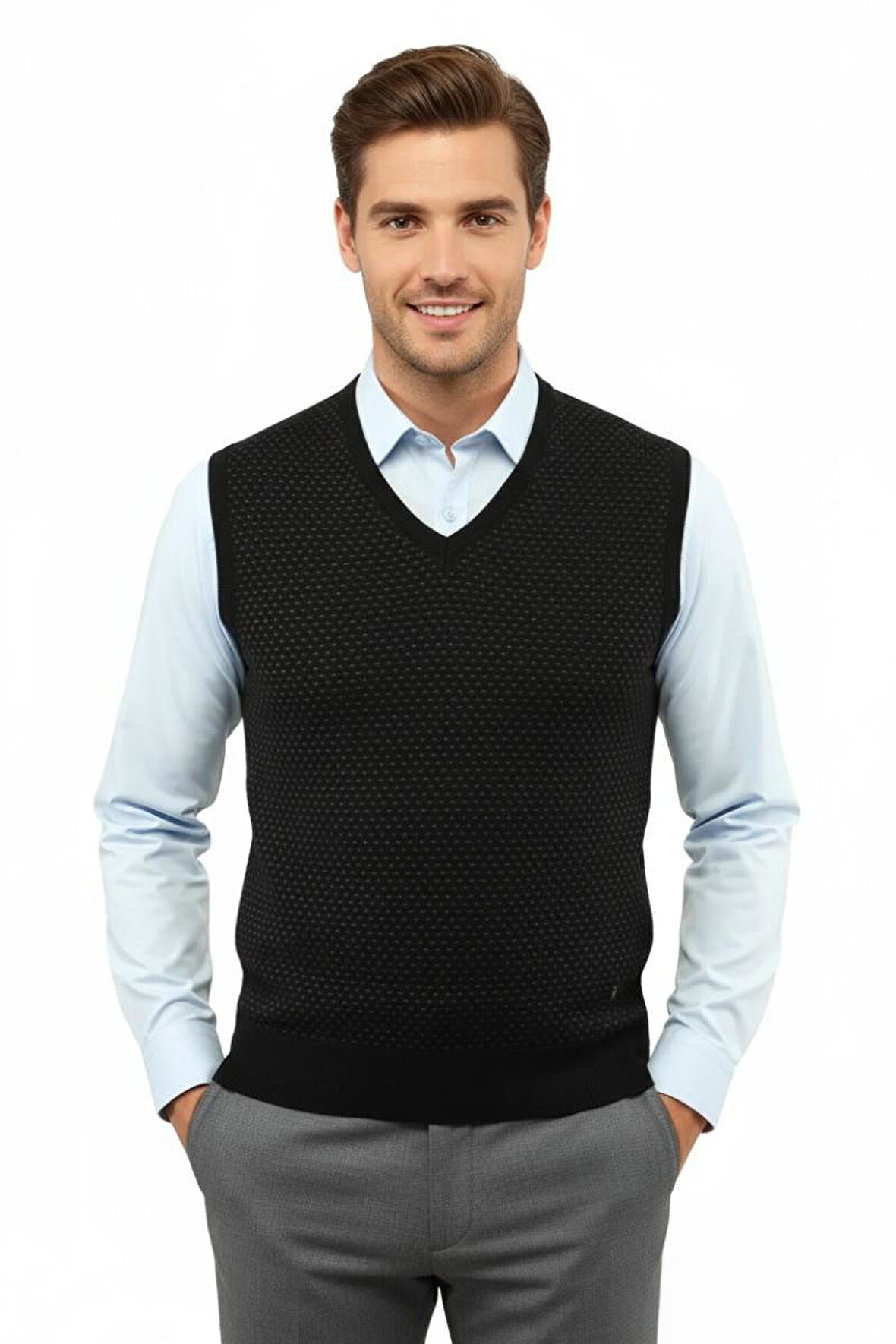 Erkek V Yaka Süveter Çelik Örgü Regular Kalıp 5201H BGL-ST04842