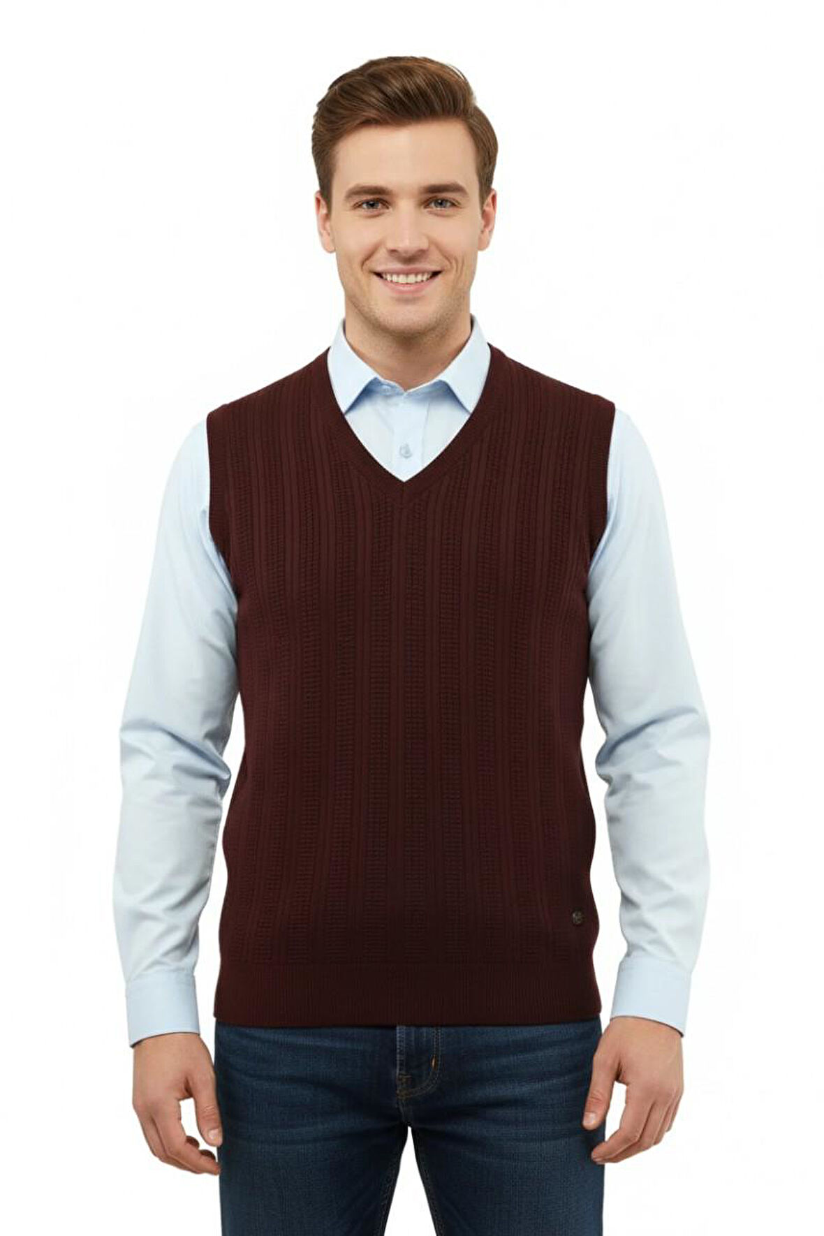 Erkek V Yaka Süveter Çelik Örgü Regular Kalıp 5209H BGL-ST04843