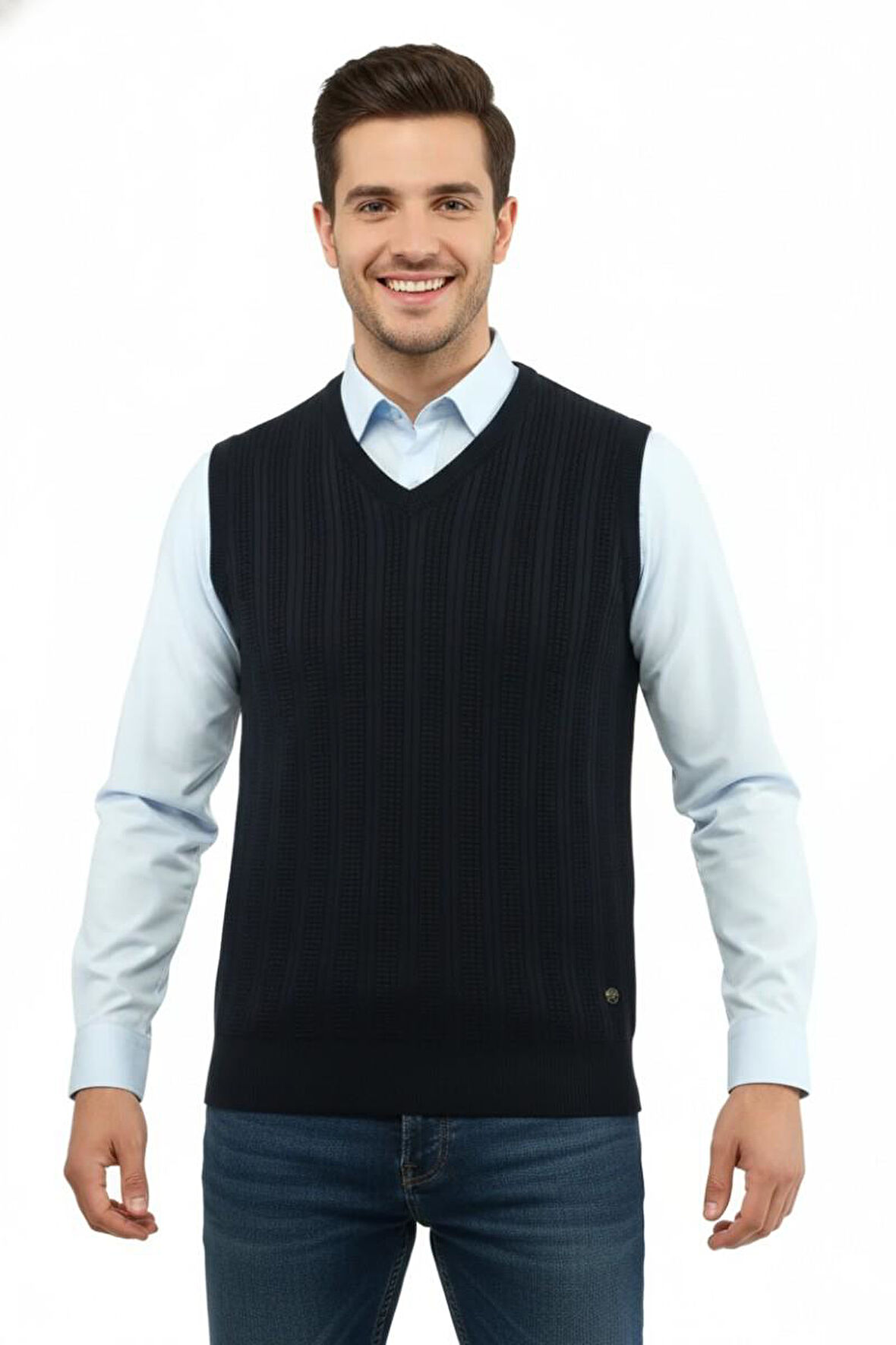 Erkek V Yaka Süveter Çelik Örgü Regular Kalıp 5209H BGL-ST04843