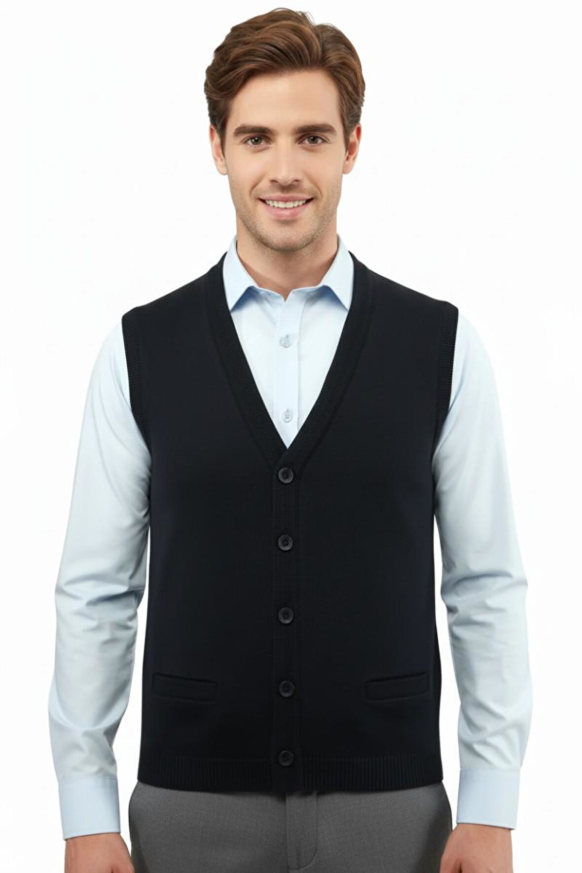 Erkek Düğmeli Yelek Cepli Çelik Örgü Klasik Kalıp 5200L BGL-ST04844