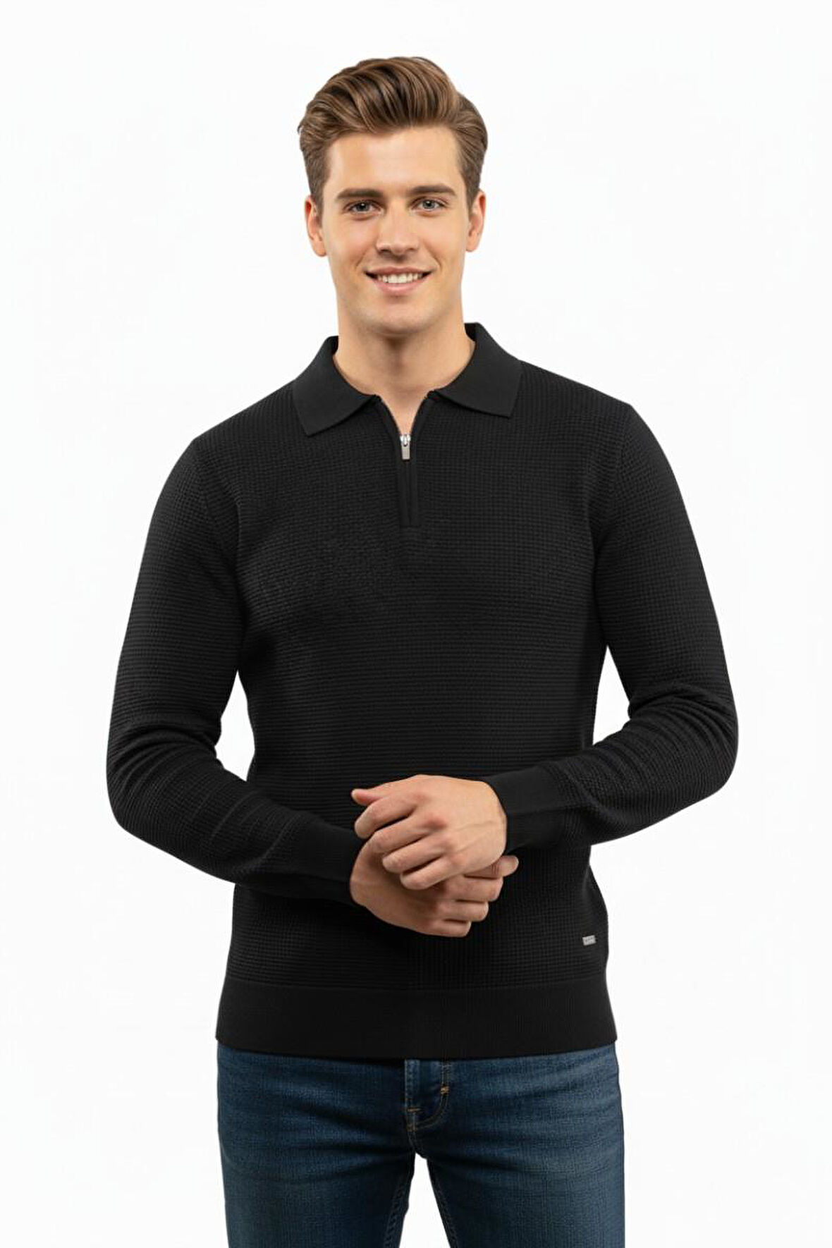 Erkek Fermuarlı Polo Yaka Triko Kazak 5240F BGL-ST04852