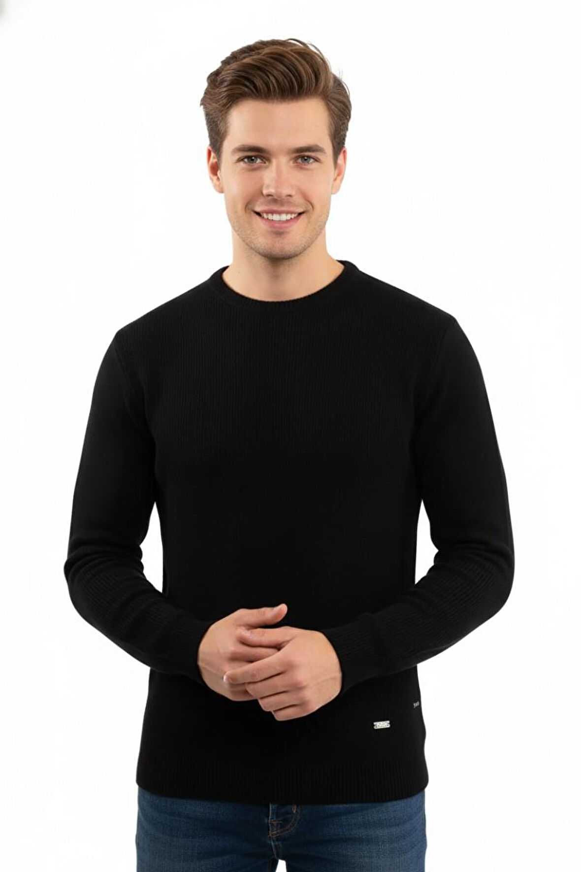 Erkek Sıfır Yaka Kazak Petek Örgü Klasik Kalıp 5243C BGL-ST04859