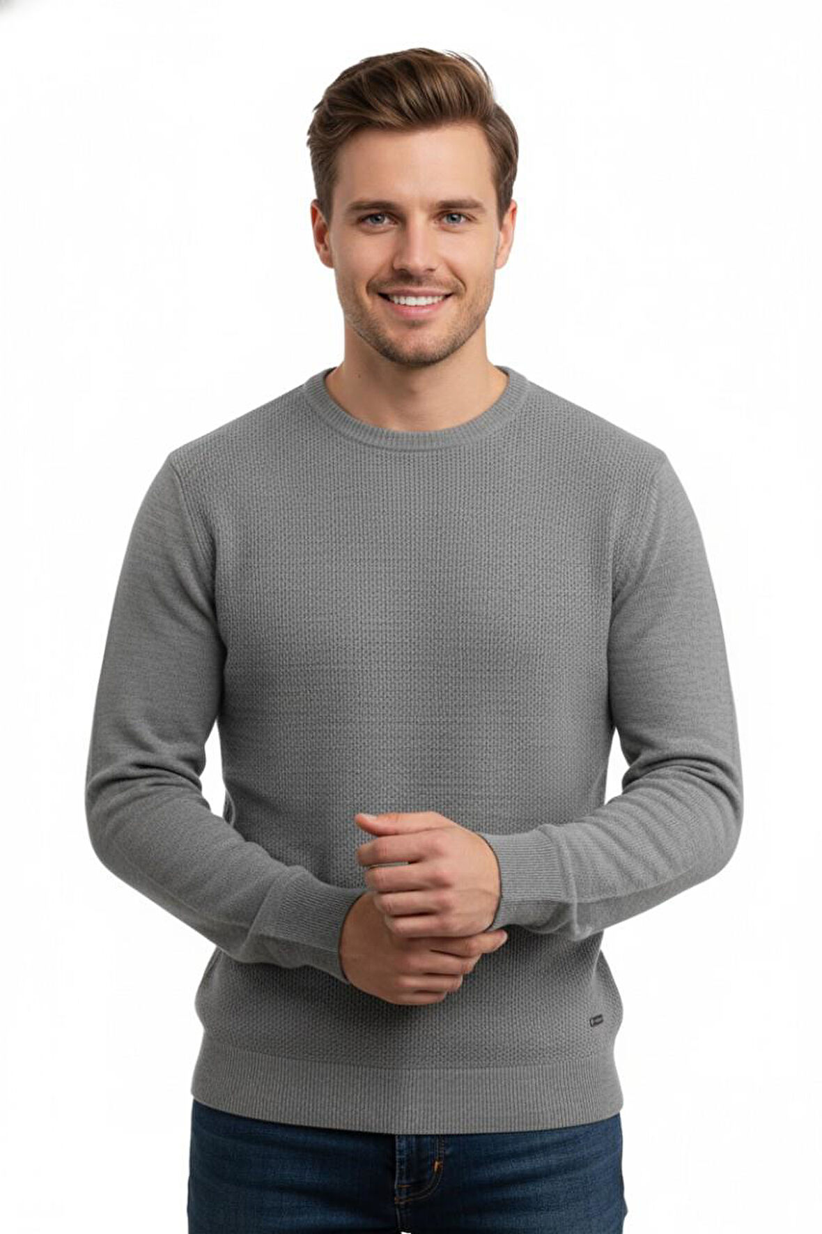 Erkek Sıfır Yaka Kazak Petek Örgü Klasik Kalıp 5243C BGL-ST04859