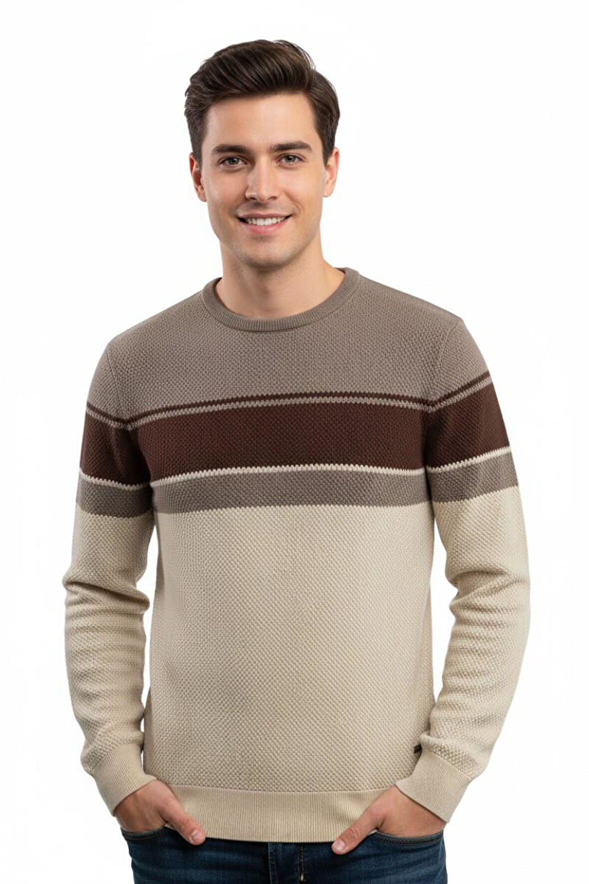 Erkek Sıfır Yaka Kazak Petek Örgü Klasik Kalıp 5244C BGL-ST04861