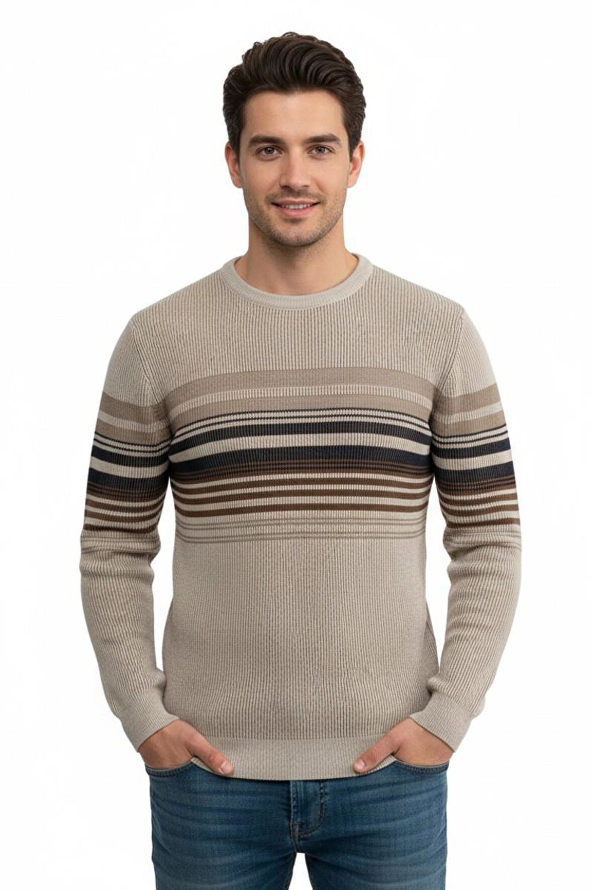 Erkek Sıfır Yaka Kazak Selanik Örgü Klasik Kalıp 5245C BGL-ST04860