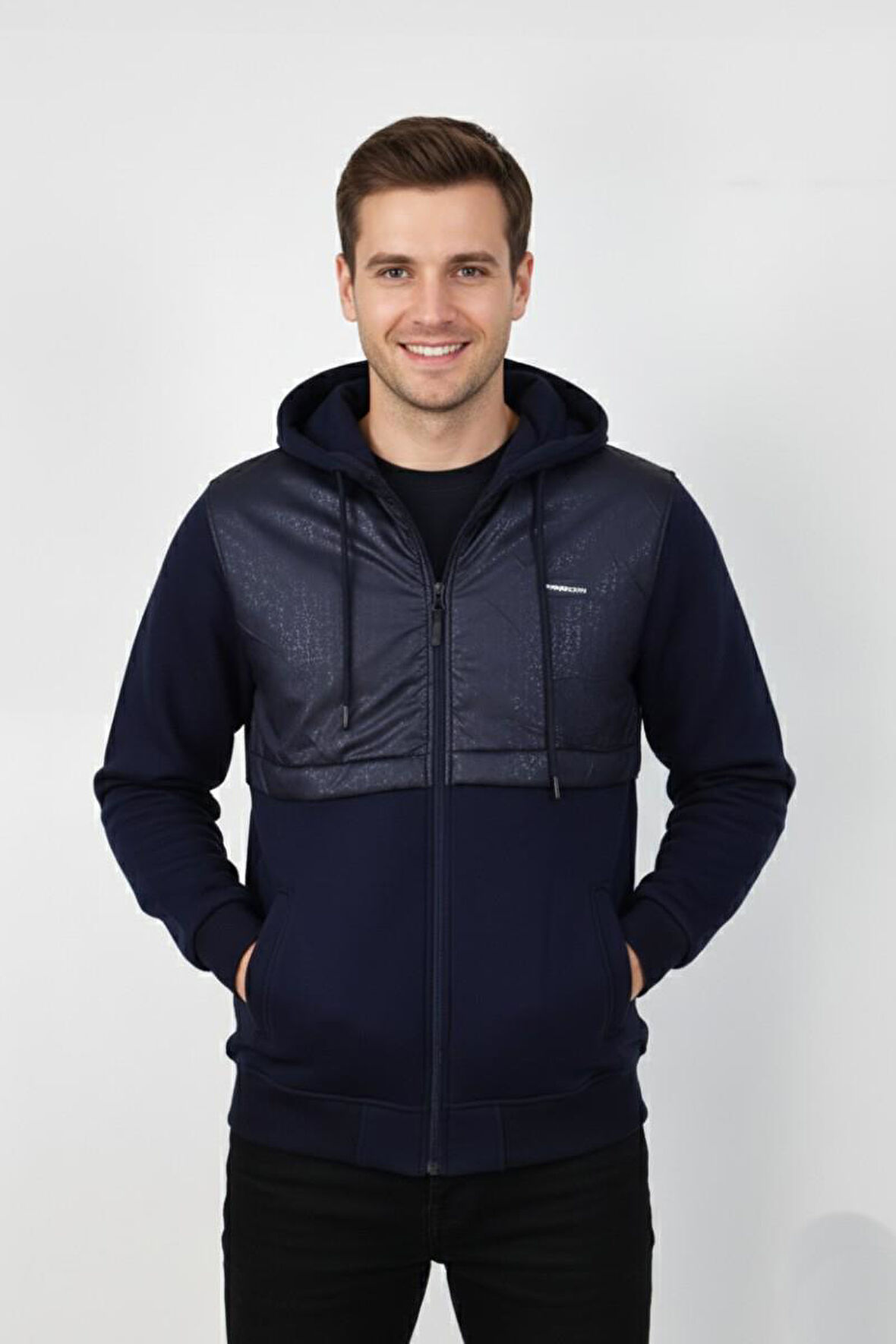 Erkek Kapitone Modelli 3 İplik Kapüşonlu Sweatshirt BGL-ST04865