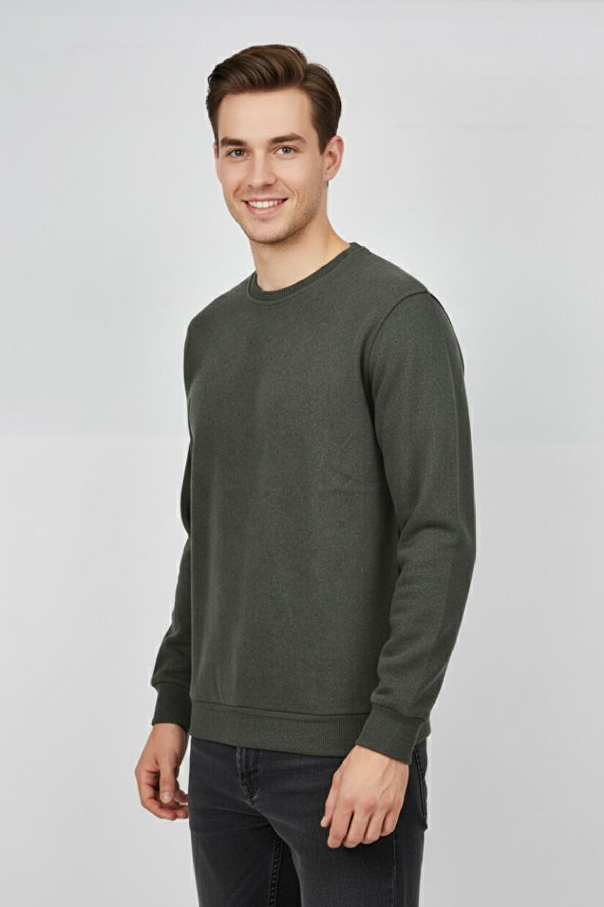 Erkek Sıfır Yaka Selanik Sweatshirt Regular Kalıp BGL-ST04870