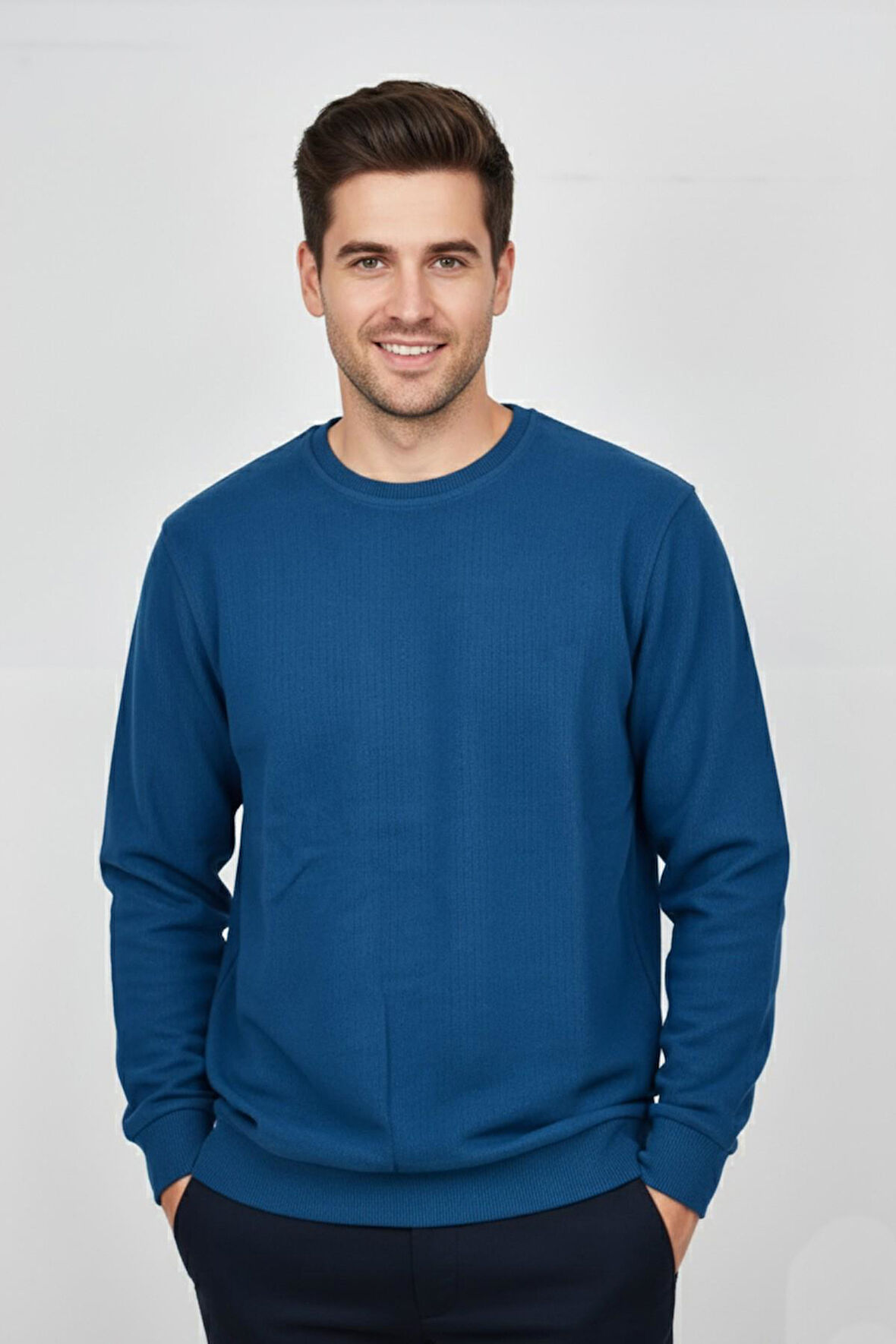 Erkek Sıfır Yaka Selanik Sweatshirt Regular Kalıp BGL-ST04870