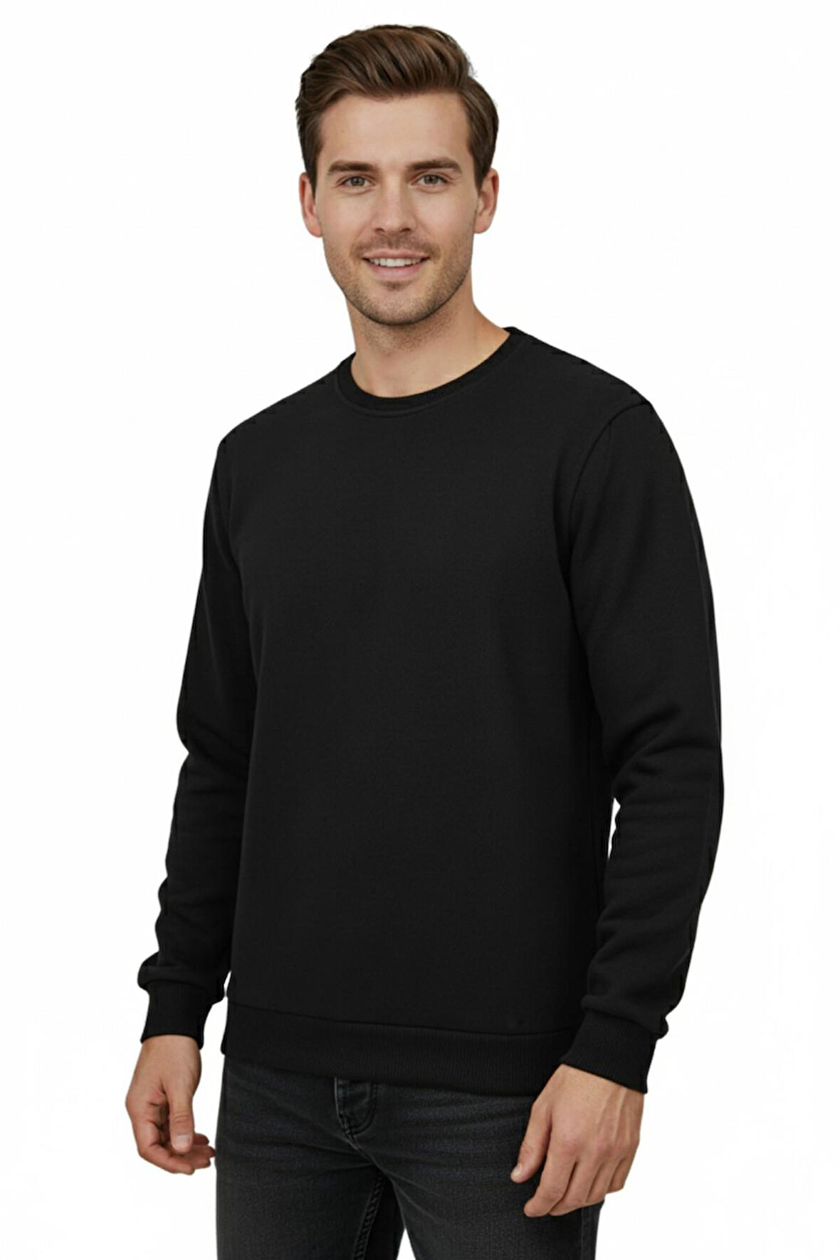 Erkek Sıfır Yaka Selanik Sweatshirt Regular Kalıp BGL-ST04870