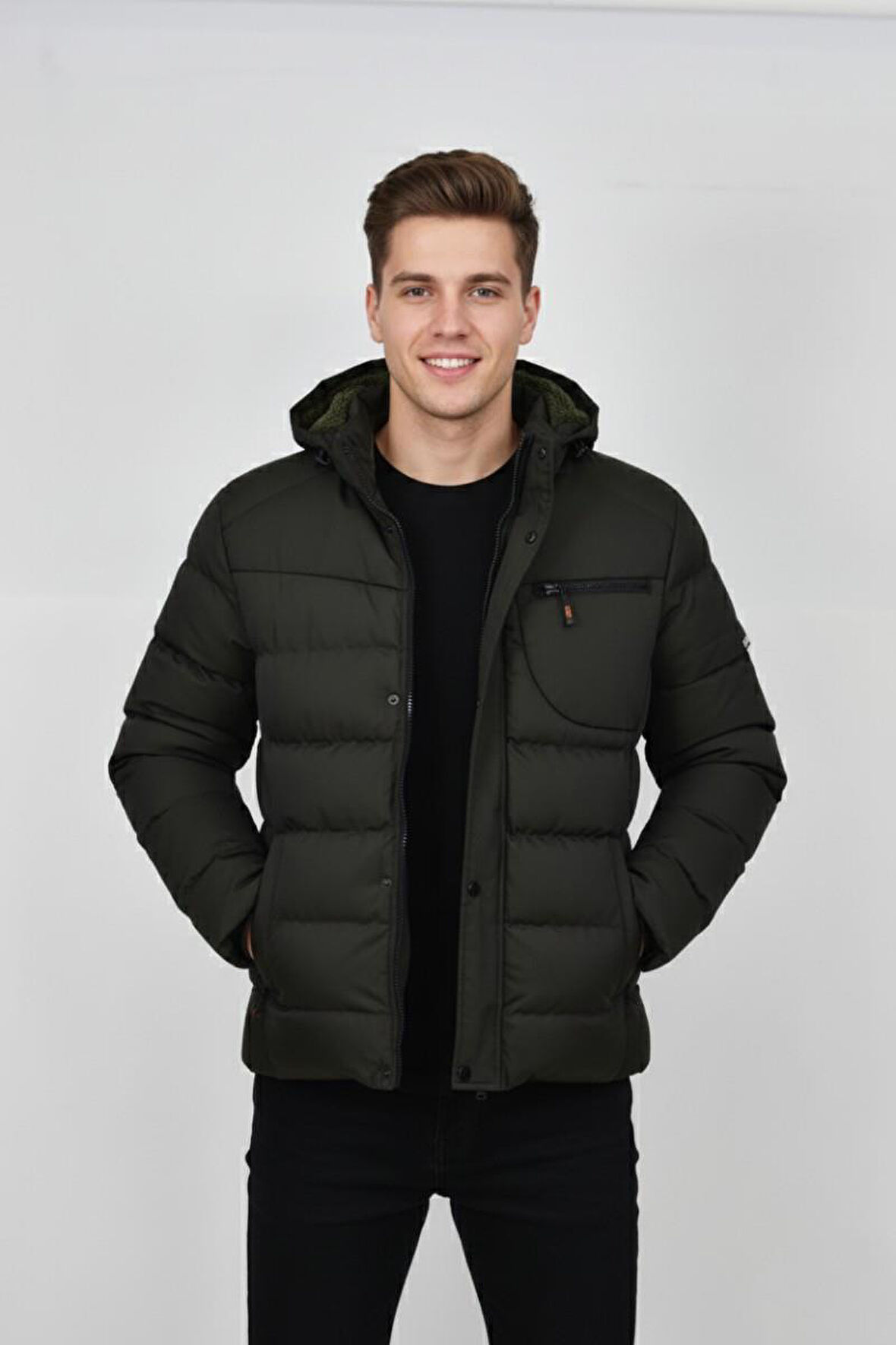 Erkek Kapüşonlu İç Kürklü Spor Mont 99528 BGL-ST04880