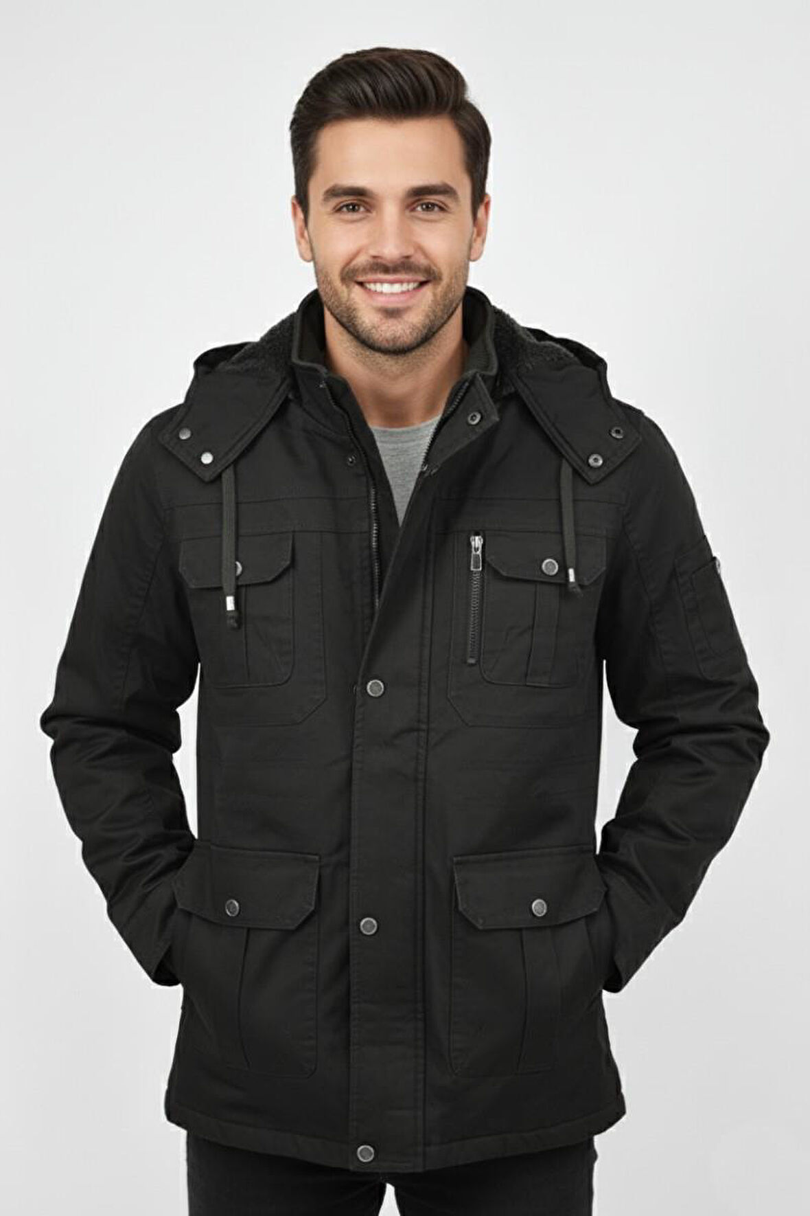 Erkek Spor Kanvas Kapüşonlu Parka 85121 BGL-ST04884