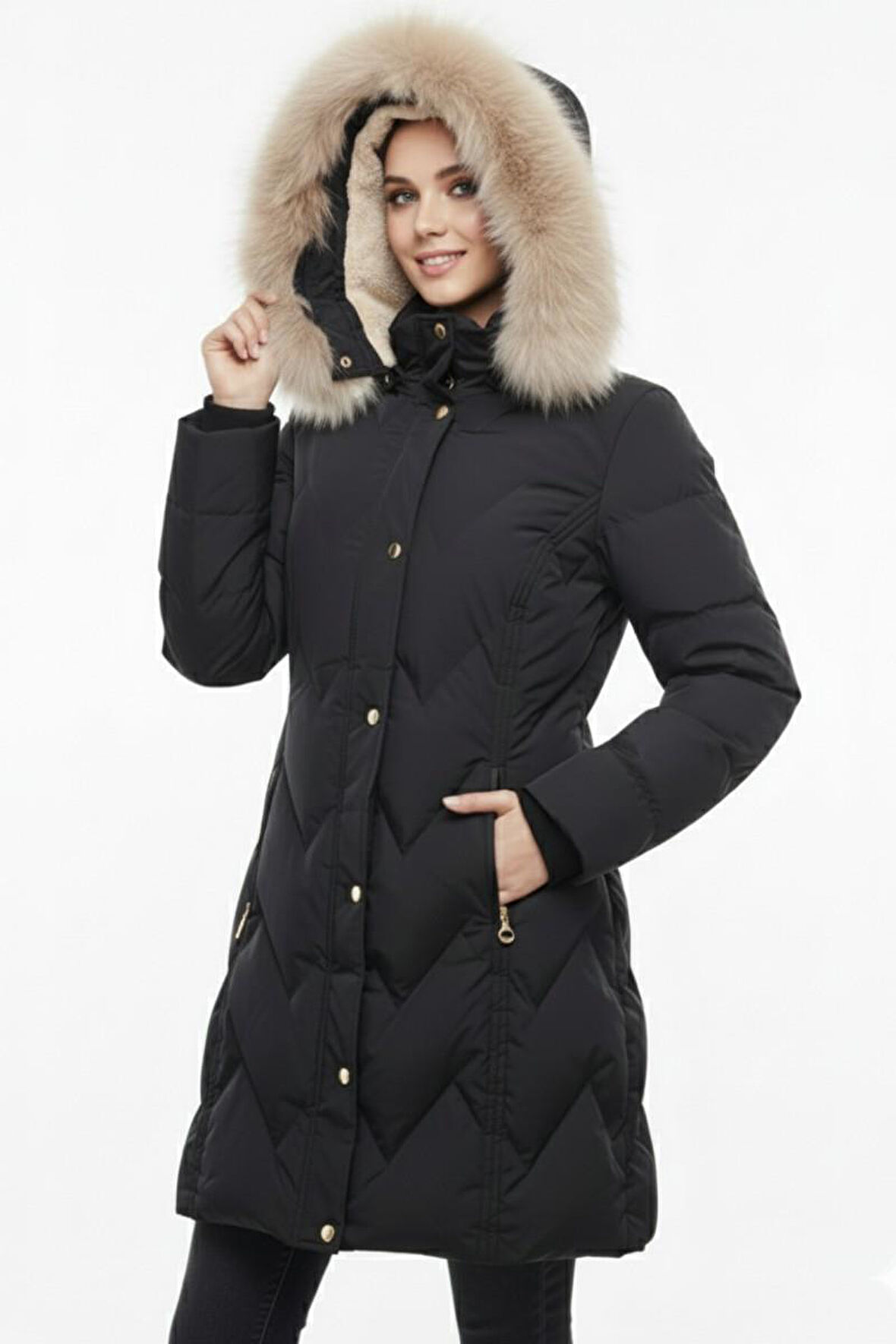 Kadın Spor Kapüşonlu İçi Peluş Mont  M5308 BGL-ST04893