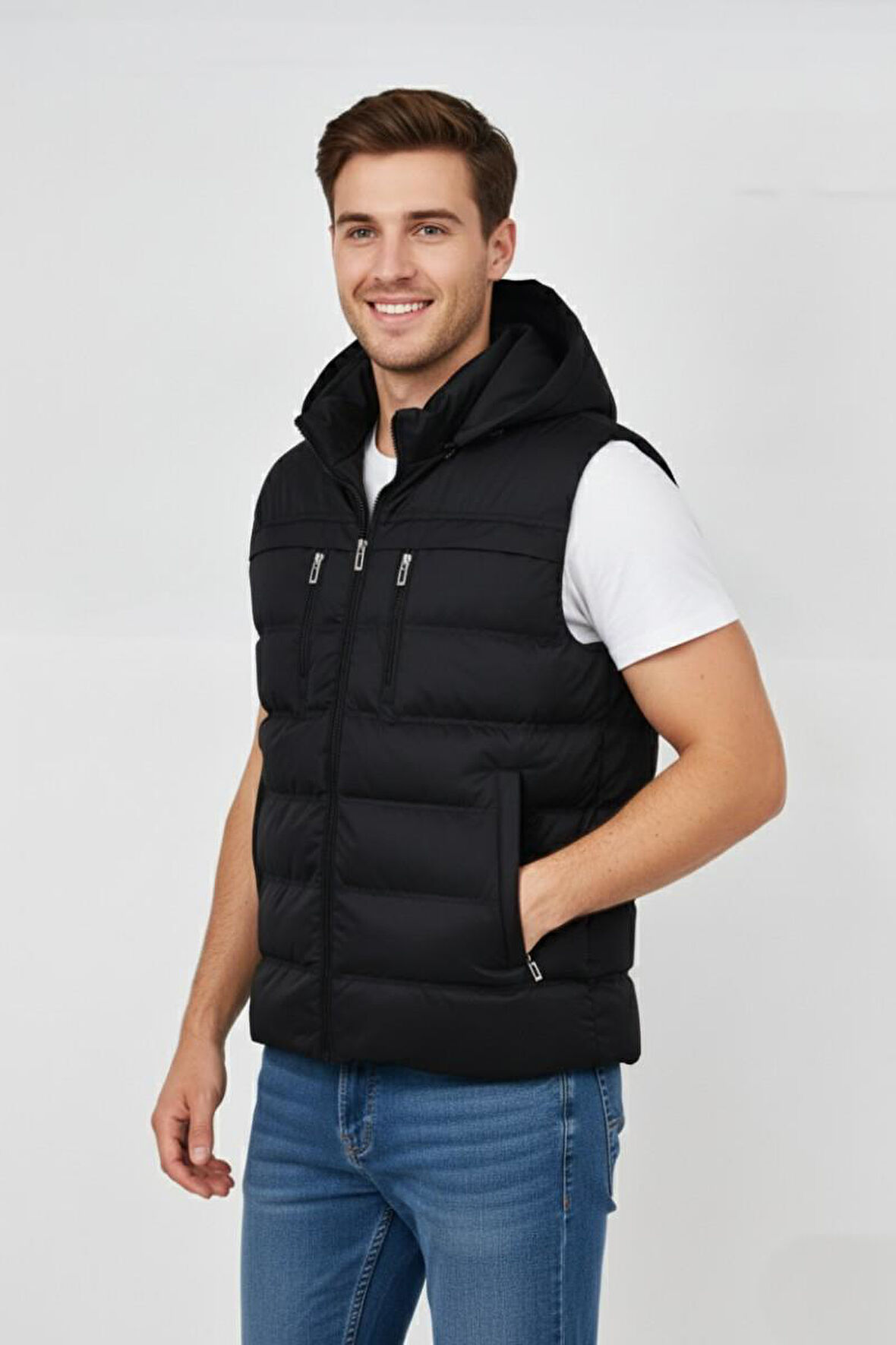 Erkek Kapüşonlu Spor Yelek 4021 BGL-ST04900