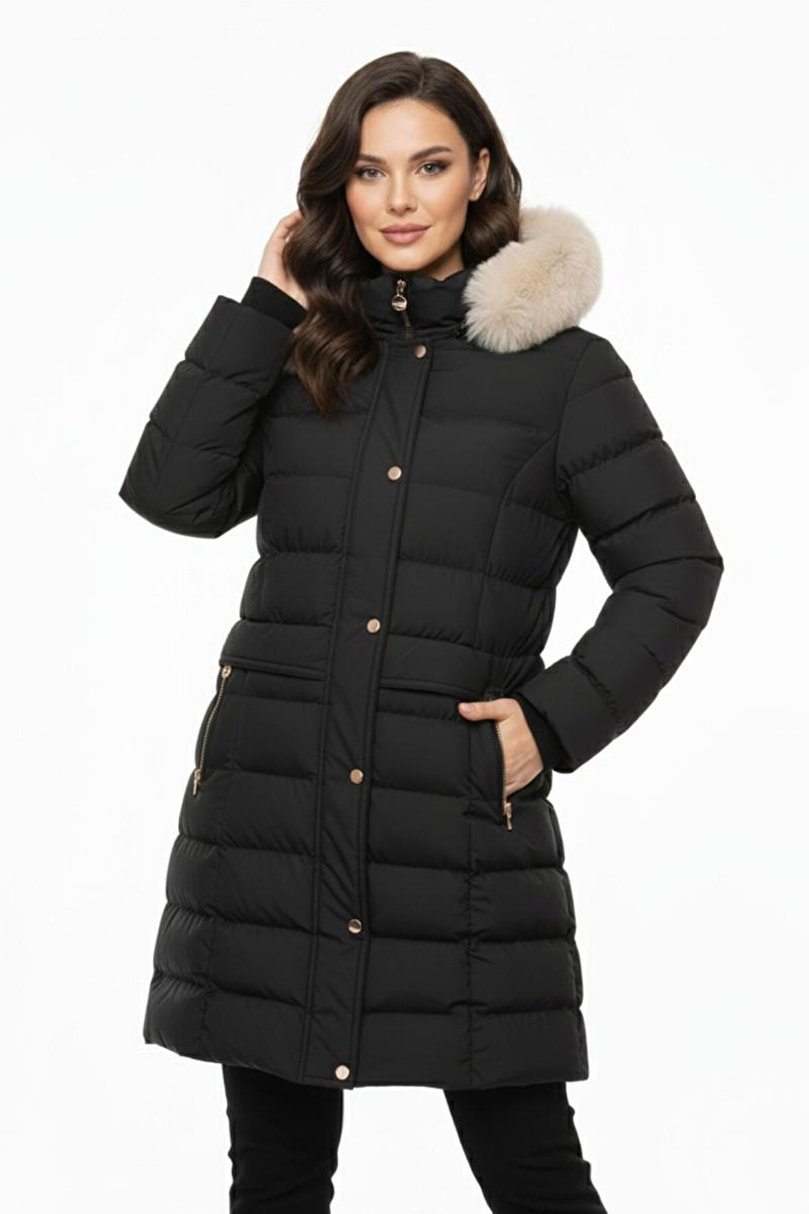 Kadın Spor Kapüşonlu İçi Peluş Mont  M5307 BGL-ST04913