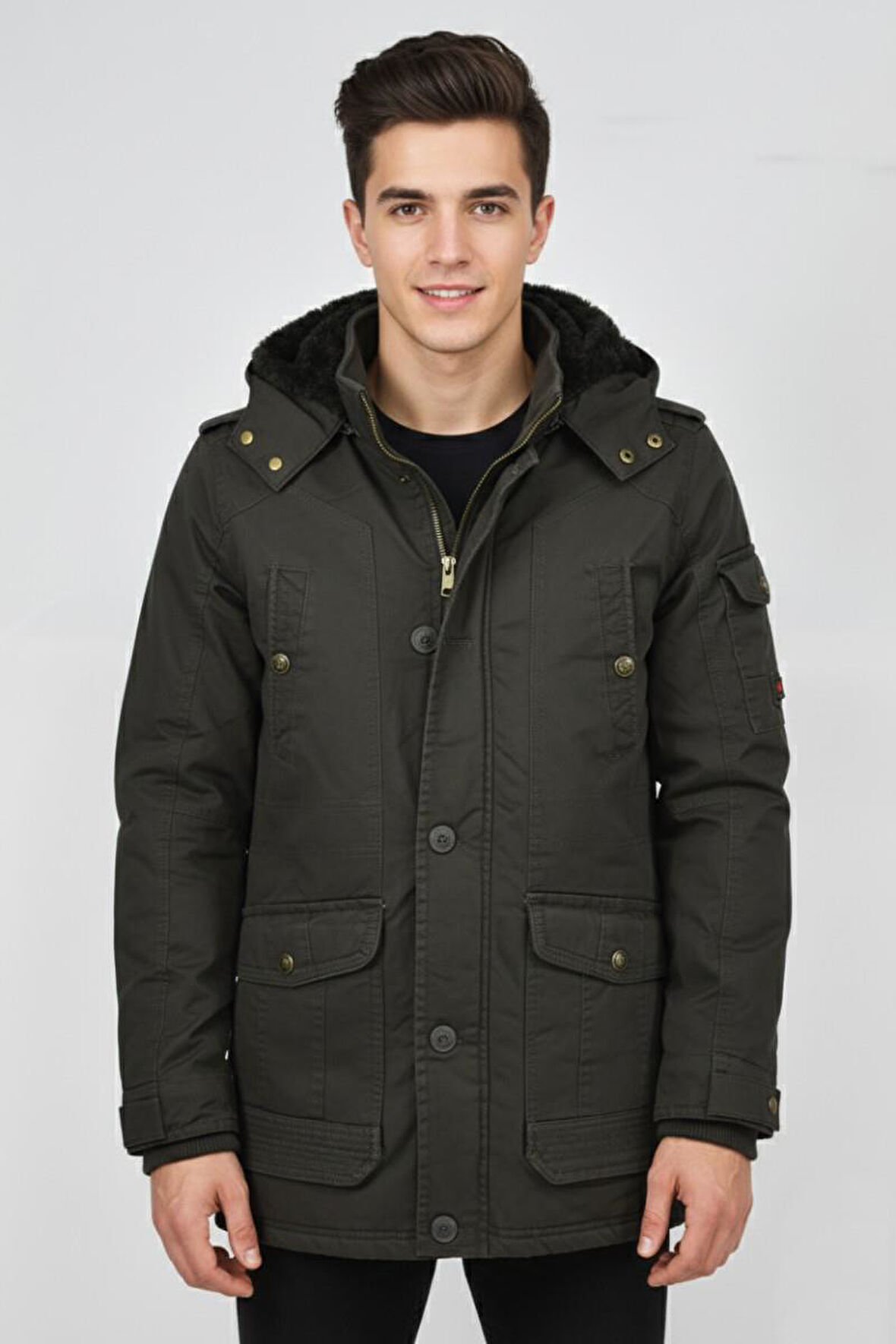 Erkek Spor Kanvas Kapüşonlu Parka M2585 BGL-ST04915
