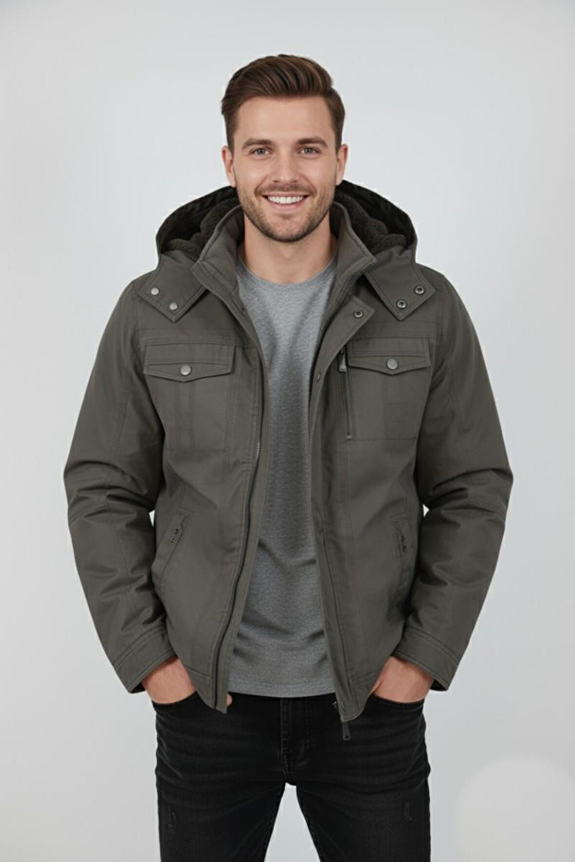 Erkek Kapüşonlu Kanvas Spor Mont M2635 BGL-ST04916