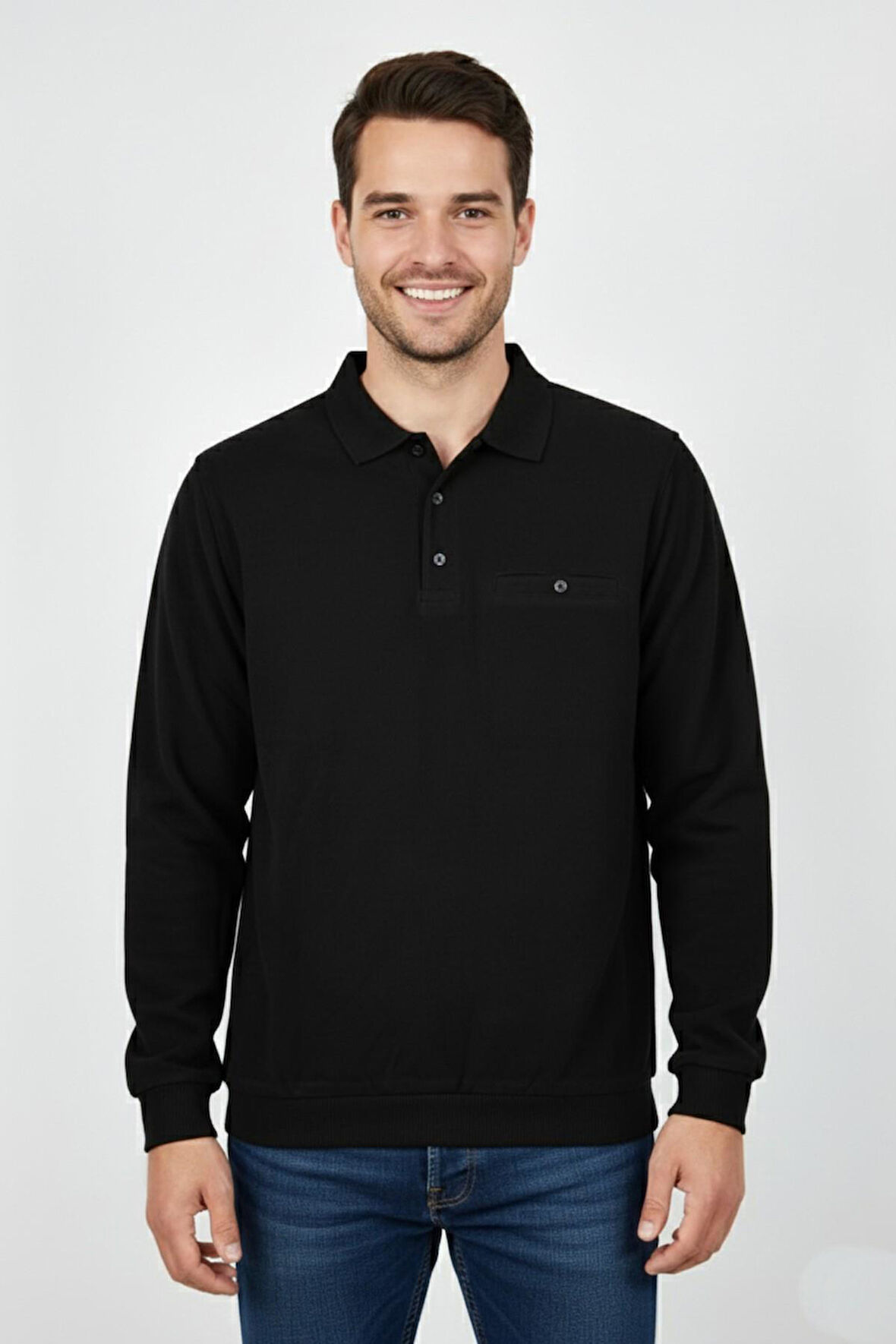 Erkek Polo Yaka Cepli Selanik Sweatshirt Regular Kalıp BGL-ST04923