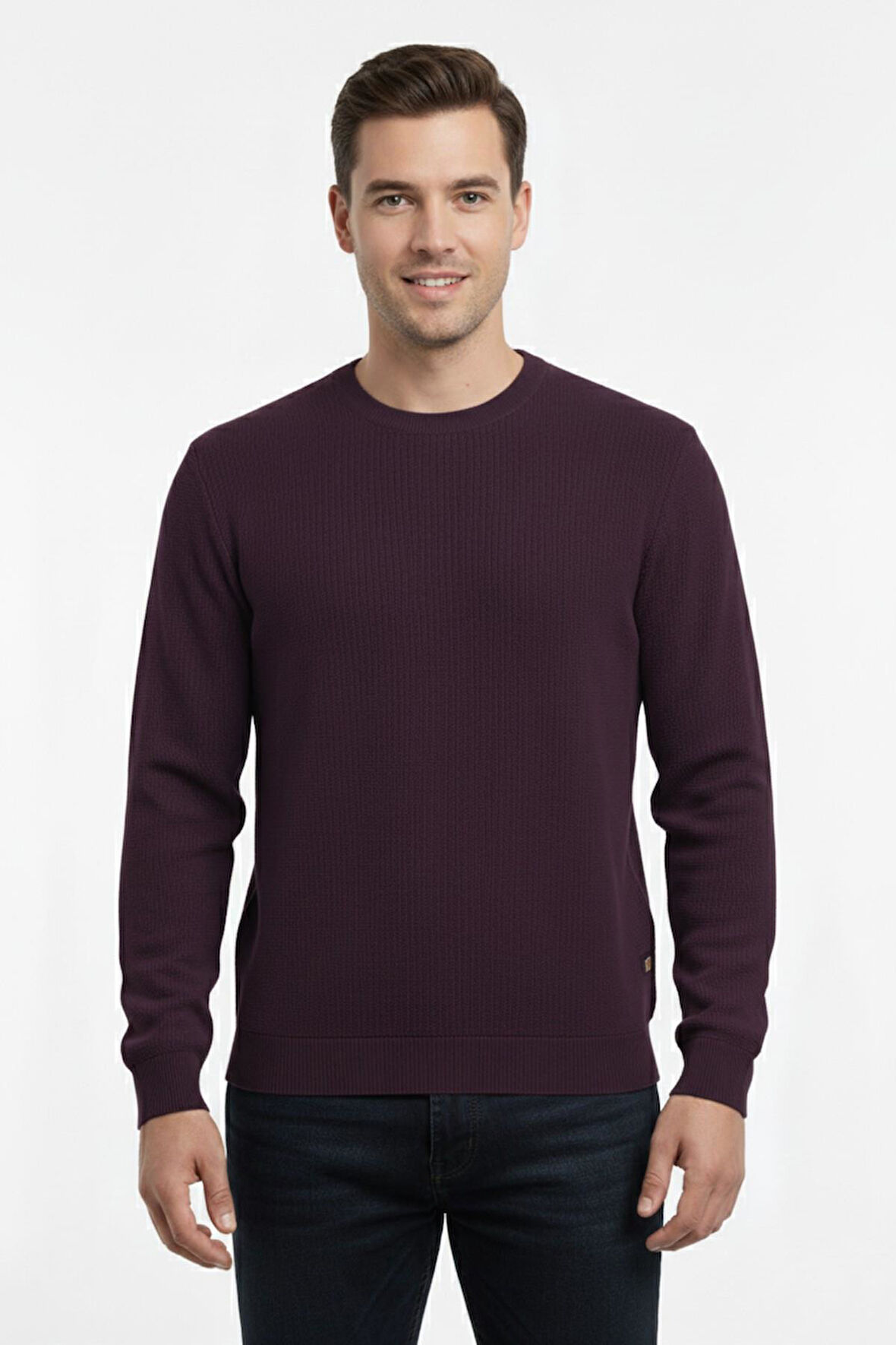 Erkek Sıfır Yaka Kazak Petek Örgü Klasik Kalıp 7002 BGL-ST04928