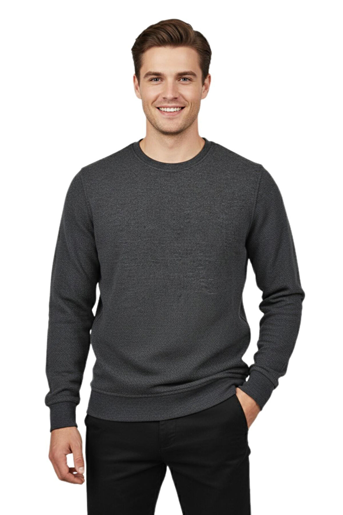Erkek Sıfır Yaka Petek Doku Regular Fit Sweatshirt BGL-ST04950