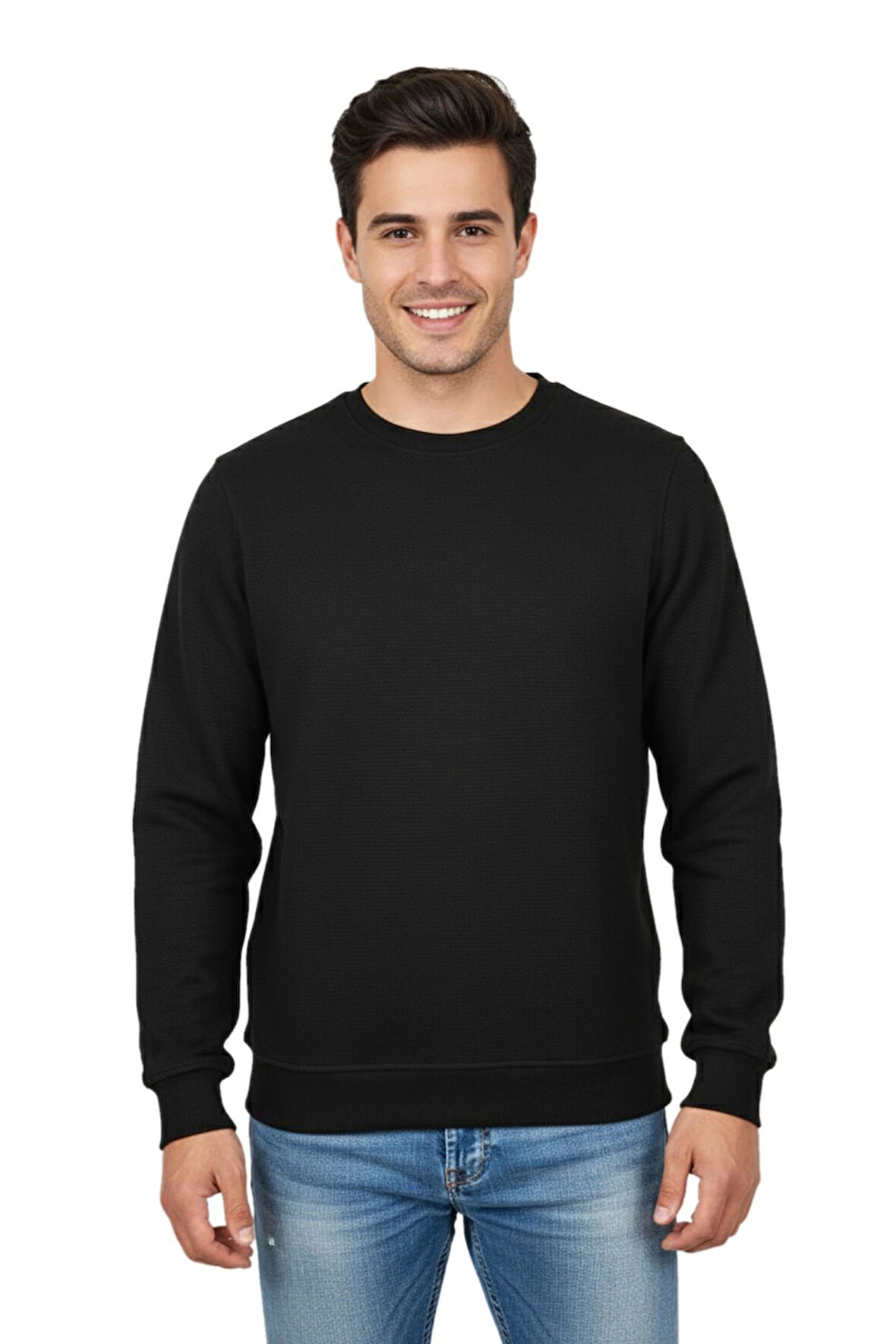 Erkek Sıfır Yaka Petek Doku Regular Fit Sweatshirt BGL-ST04950