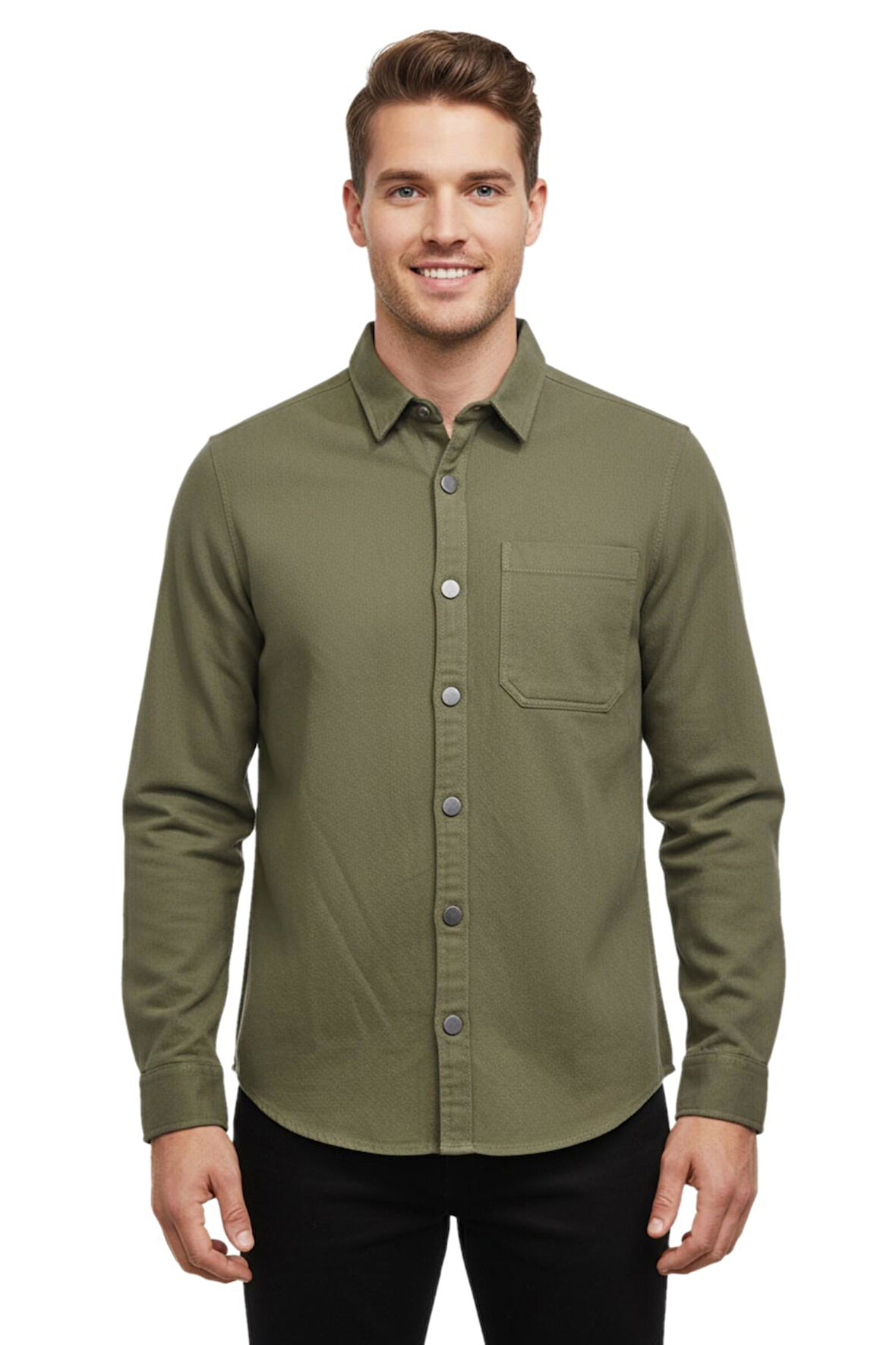 Erkek Spor Silim Fit Kanvas Tek Cepli Gömlek BGL-ST04955