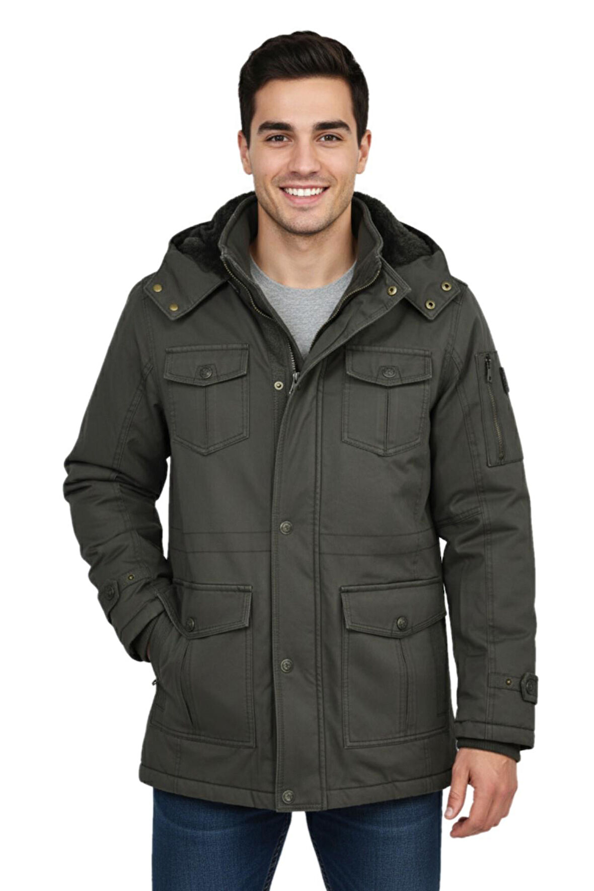 Erkek Spor Kanvas Kapüşonlu Parka M2665 BGL-ST04959