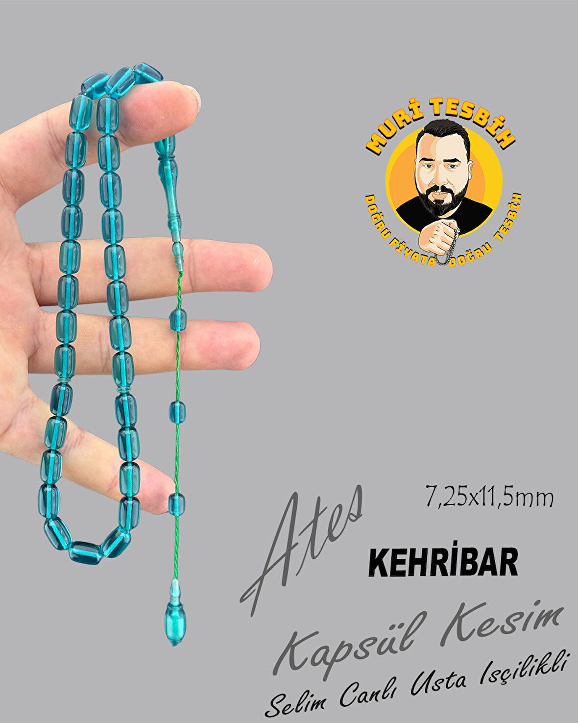 MURİ TESBİH SELİM CANLI ATEŞ KEHRİBAR KAPSÜL KESİM 7,25X11,50
