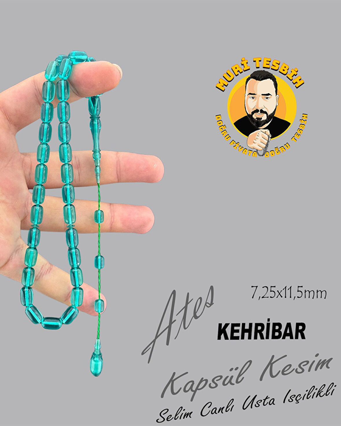 MURİ TESBİH SELİM CANLI ATEŞ KEHRİBAR KAPSÜL KESİM 7,25X11,50