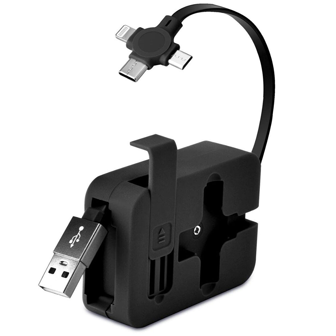 caselka® Cep Tipi Telefon Tutuculu Makaralı Uzayıp Kısalabilen 3'ü 1 Arada USB Şarj Kablosu