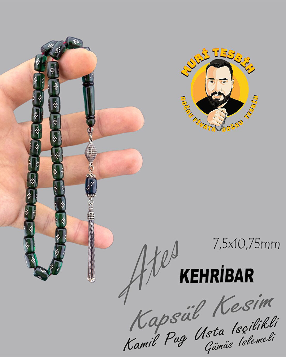 1000 AYAR İŞLEMELİ KAMİL PUĞ  ATEŞ KEHRİBAR 925 AYAR PÜSKÜL KAPSÜL KESİM 7,5X10,75mm