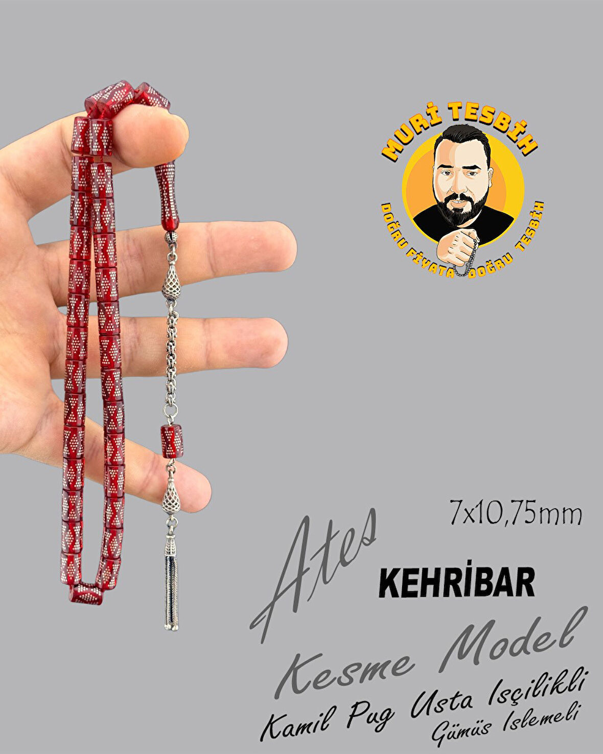 1000 AYAR İŞLEMELİ KAMİL PUĞ  ATEŞ KEHRİBAR 925 AYAR PÜSKÜL KESME KESİM 7X10,75mm