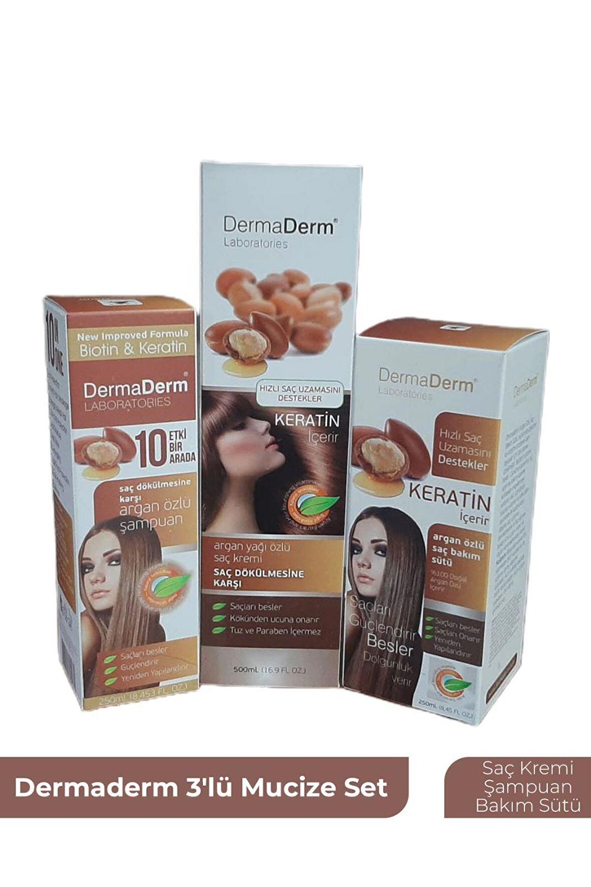 Dermaderm 3'lü Mucize Set (Saç Kremi-Şampuan-Bakım Sütü)