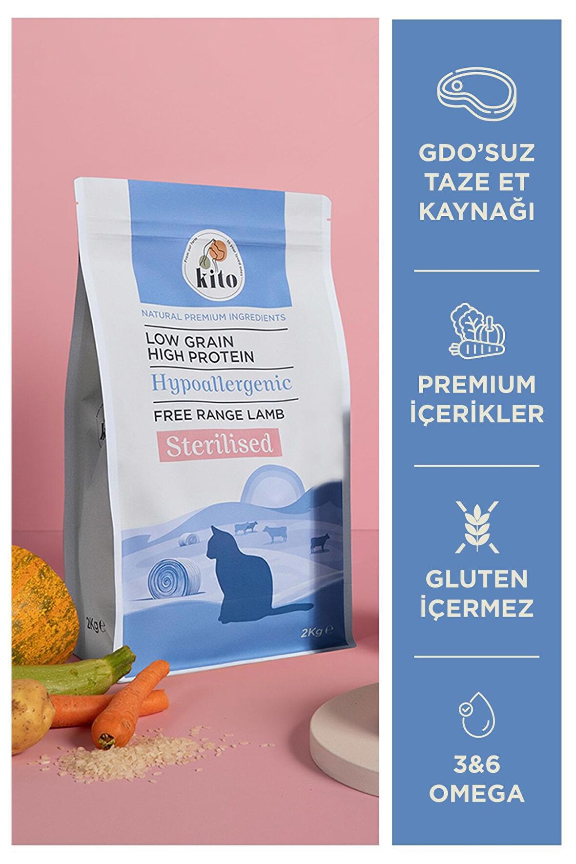 Doğal Besi Kuzu Etli Kısır Kedi Maması 2 Kg