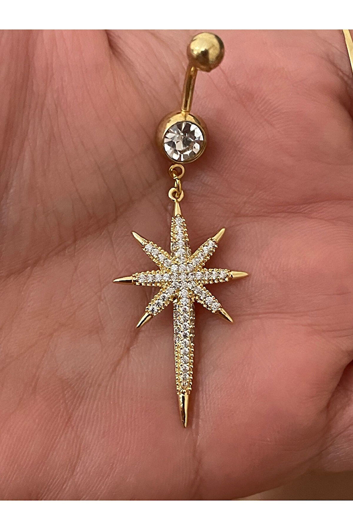 Paslanmaz Çelik Romantik Yıldız Kadın Göbek Piercing Zirkon Taşlı