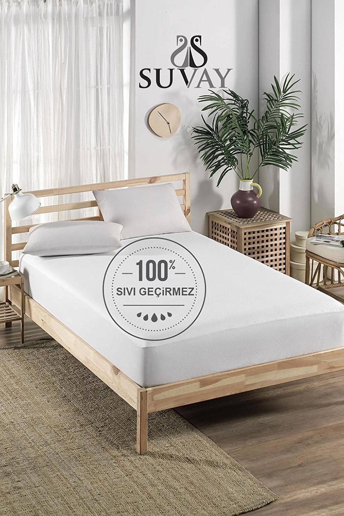 Pamuklu Fitted Full Kenar Su Sıvı Geçirmez Çarşaf Alez Tek Çift Kişilik Beyaz Renkli Yatak Koruyucu