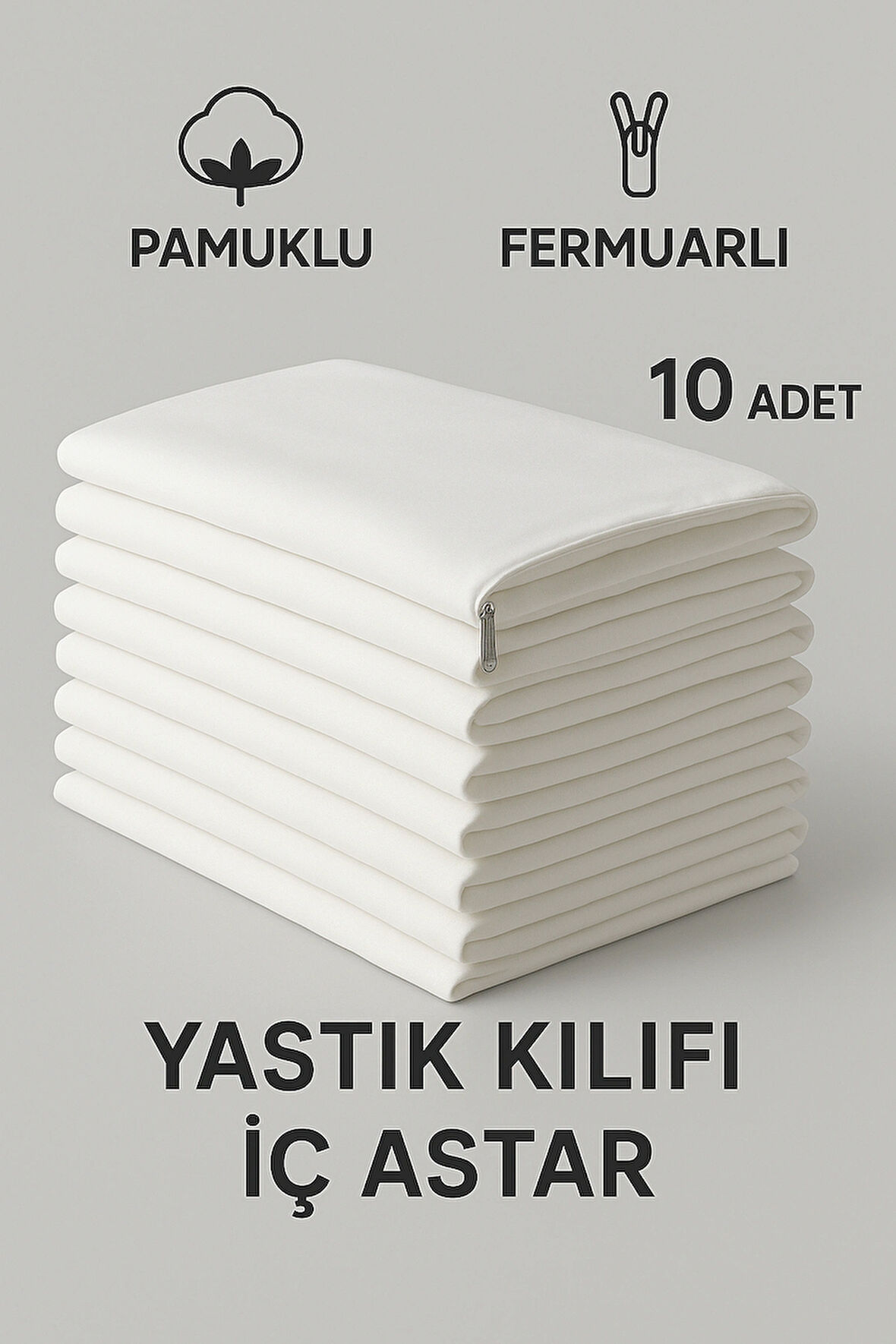 Pamuklu Fermuarlı İç Yastık KIlıfı Beyaz Renkli İç Astar 10'lu Yastık İç Kılıfı 50x 70 Şilte