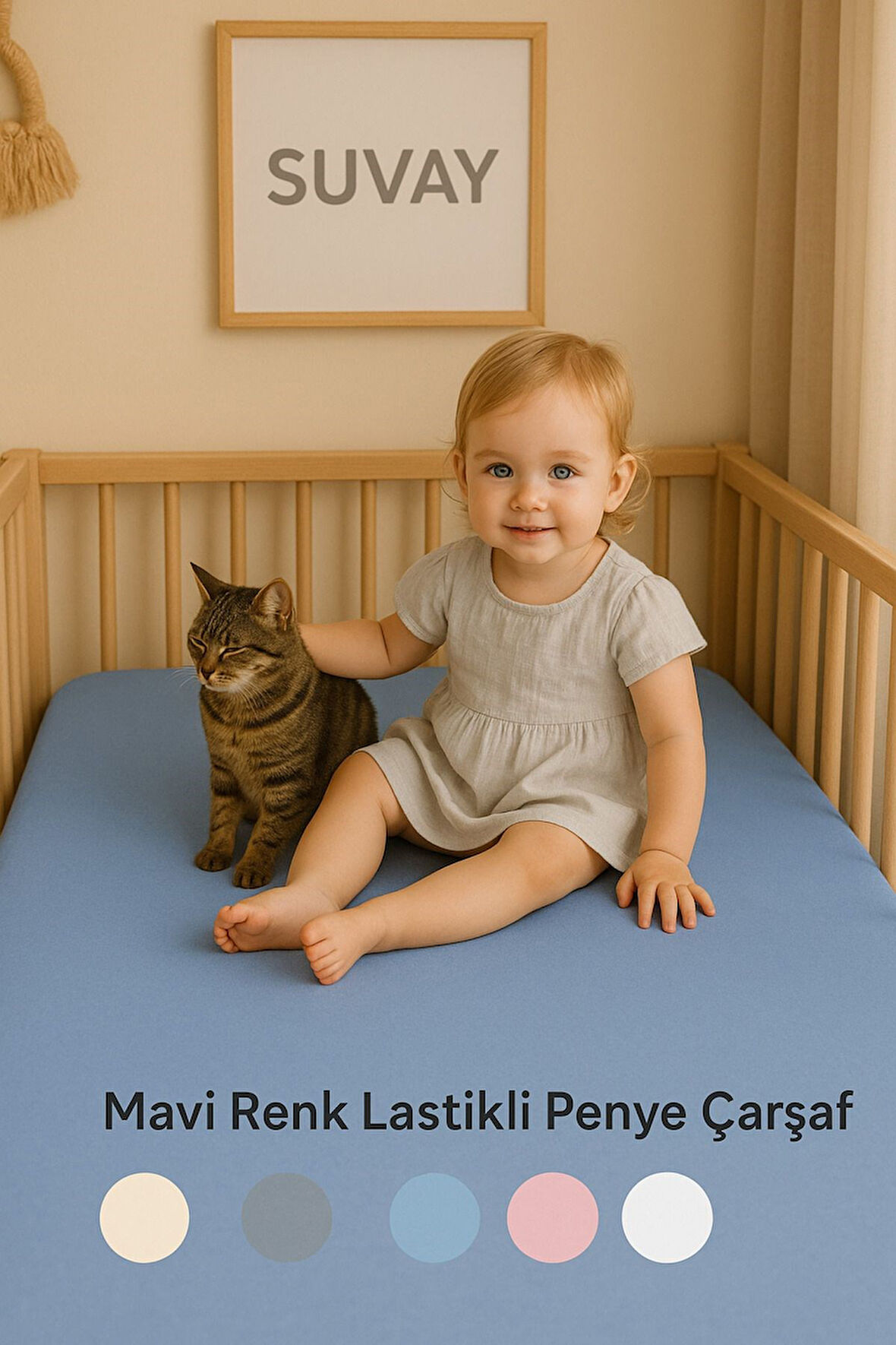 Mavi Bebek Lastikli Çarşaf %100 Pamuklu Penye Park Yatak | 60x120 | 70x110 | 70x120 | 70x130 | 70x140