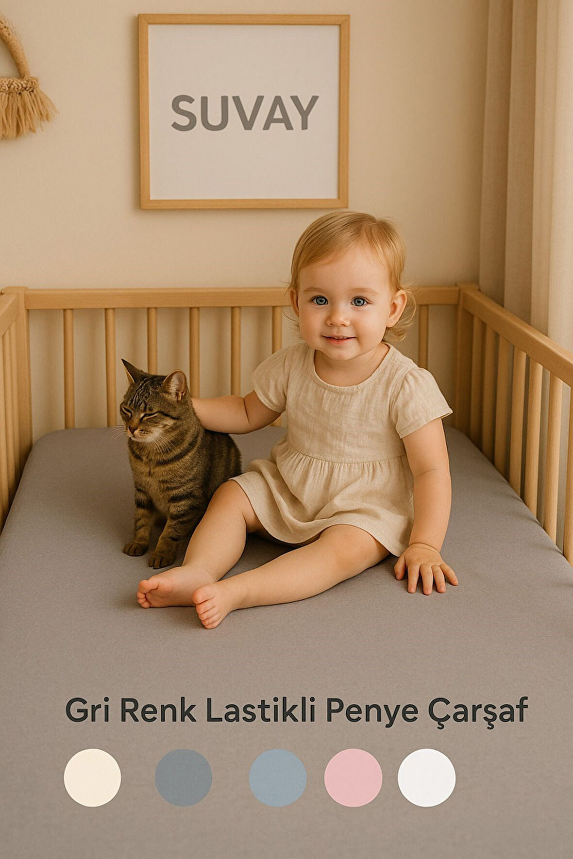 Gri Bebek Lastikli Çarşaf %100 Pamuklu Penye Park Yatak | 60x120 | 70x110 | 70x120 | 70x130 | 70x140