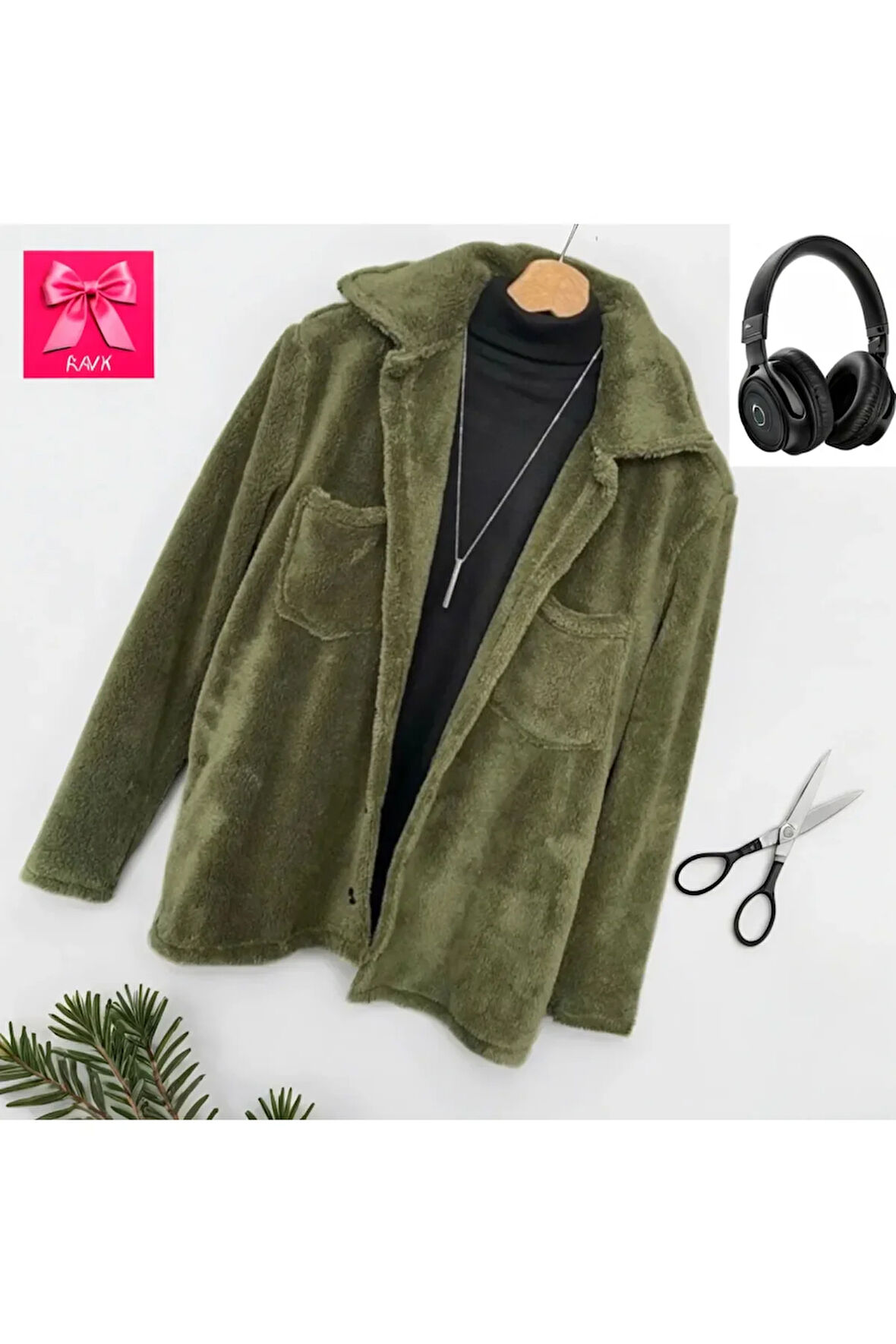 Unisex,  Düğmeli, Gömlek Yakalı Polarlı Peluş Ceket