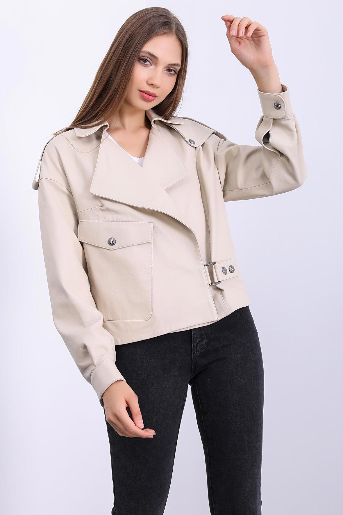 Kadın Oversize Hakiki Deri Ceket
