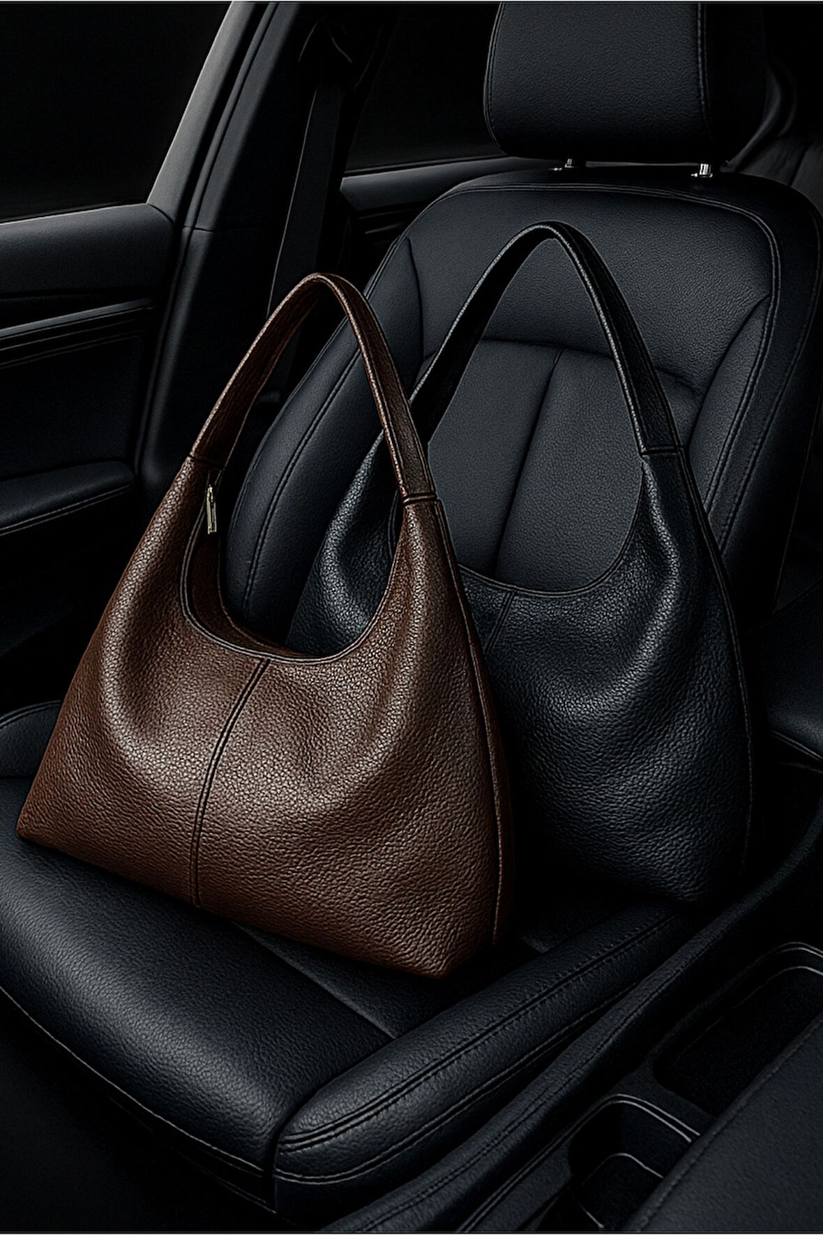 Kadın 2'li Çanta Paketi Siyah ve Acı Kahverengi Salaş Yumuşak Dokulu Büyük Boy Omuz ve Tote Çanta