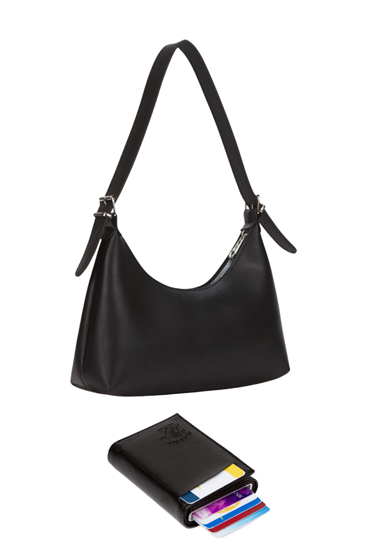 Kadın Çanta ve Cüzdan Seti Baget Kol Omuz Çantası ve Mekanizmalı Cüzdan