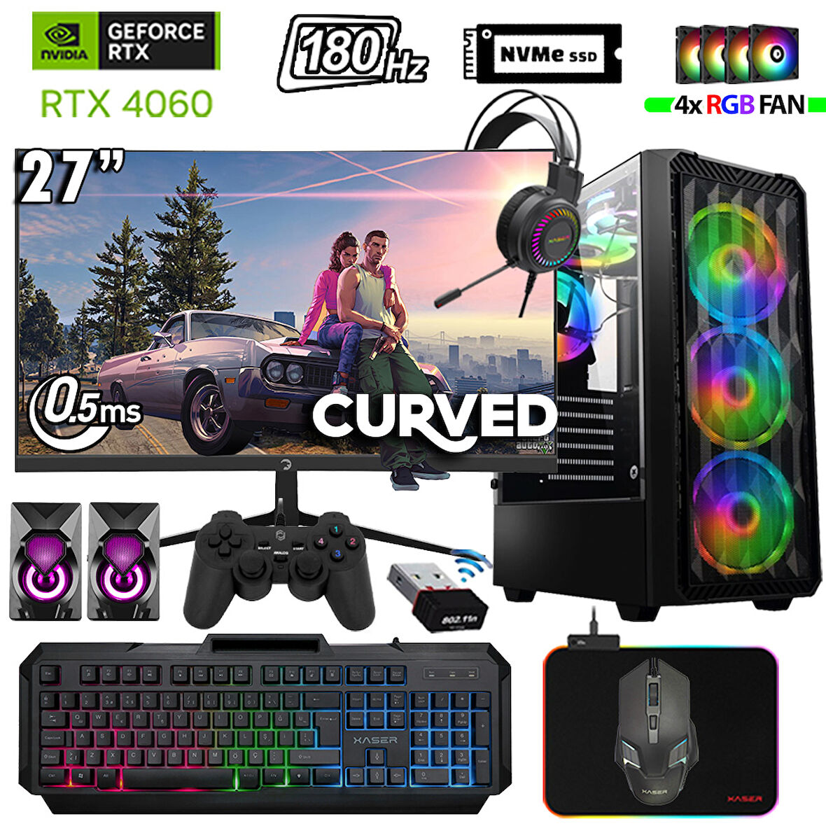 Xaser Thunder x200 i5 14400F 16GB DDR5 Ram 512GB M.2 NVMe SSD 8GB RTX4060 27" 180Hz Oyuncu Bilgisayarı