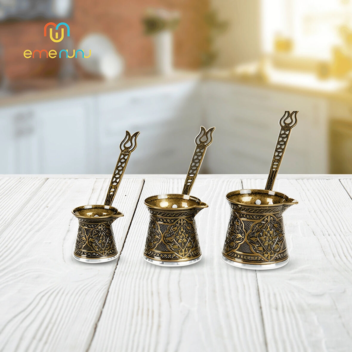 Üçlü Cezve Takımı - Zamaktan Cezveler (3 Farklı Boy)