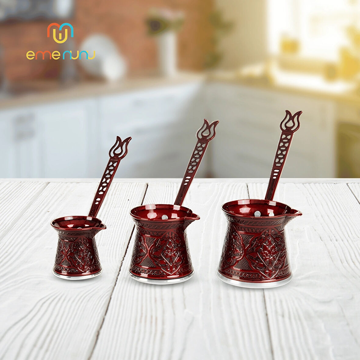 Üçlü Cezve Takımı - Zamaktan Cezveler (3 Farklı Boy)
