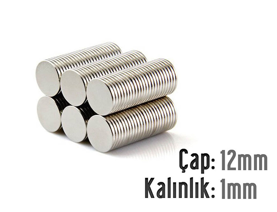 Neodyum Mıknatıs Silindir Çap 12mm , Kalınlık 1mm   ( 10 Adet)