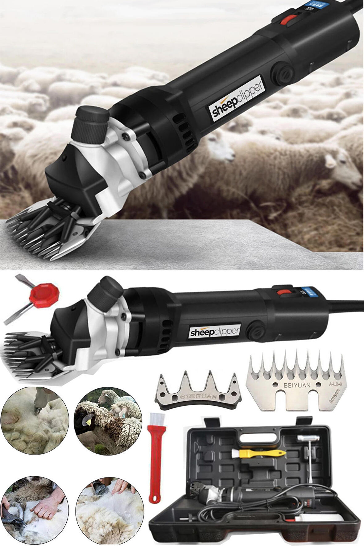 Sheep Clipper  Alman 8200 Çift Metal Şanzuman Koyun Keçi Kırkım Makinesi Ağır Hizmt Devir Ayarlı Bakır Sargı