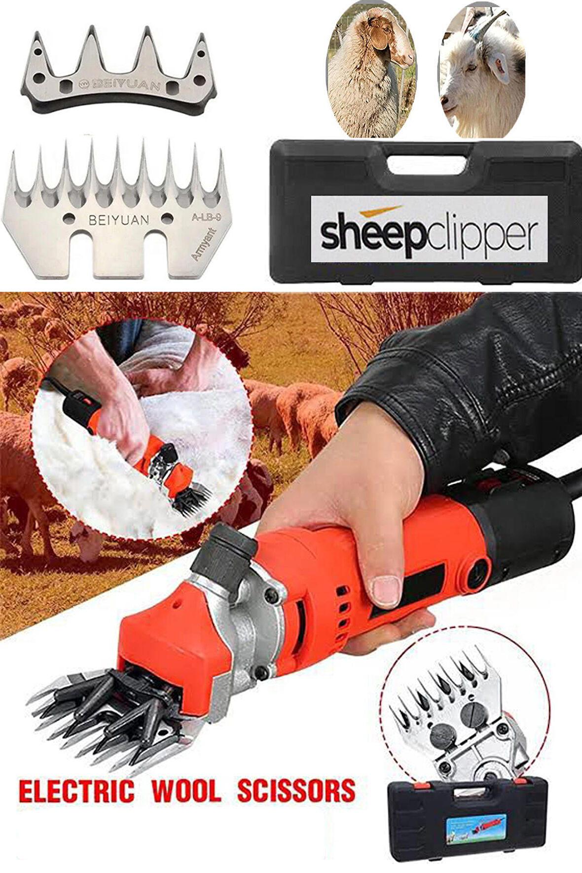 Sheep Clipper Alman 9400 Panzer Çift Metal Şanzuman Koyun Kırkım Makinesi Ağır Hizmt Devir Ayarlı Bakır Sargı