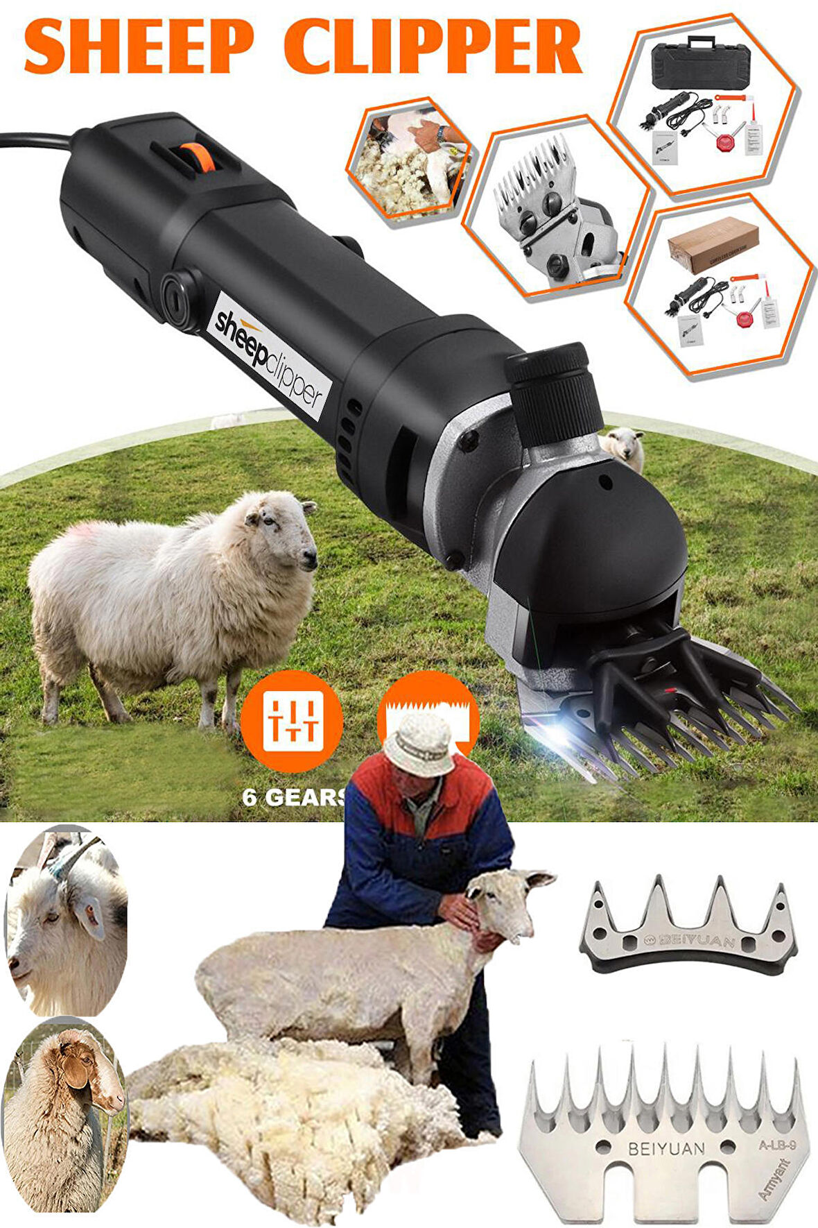 Sheep Clipper Alman 9600 Scheren Çift Metal Şanzuman Koyun Kırkım Makinesi Devir Ayarlı Bakır Sargı